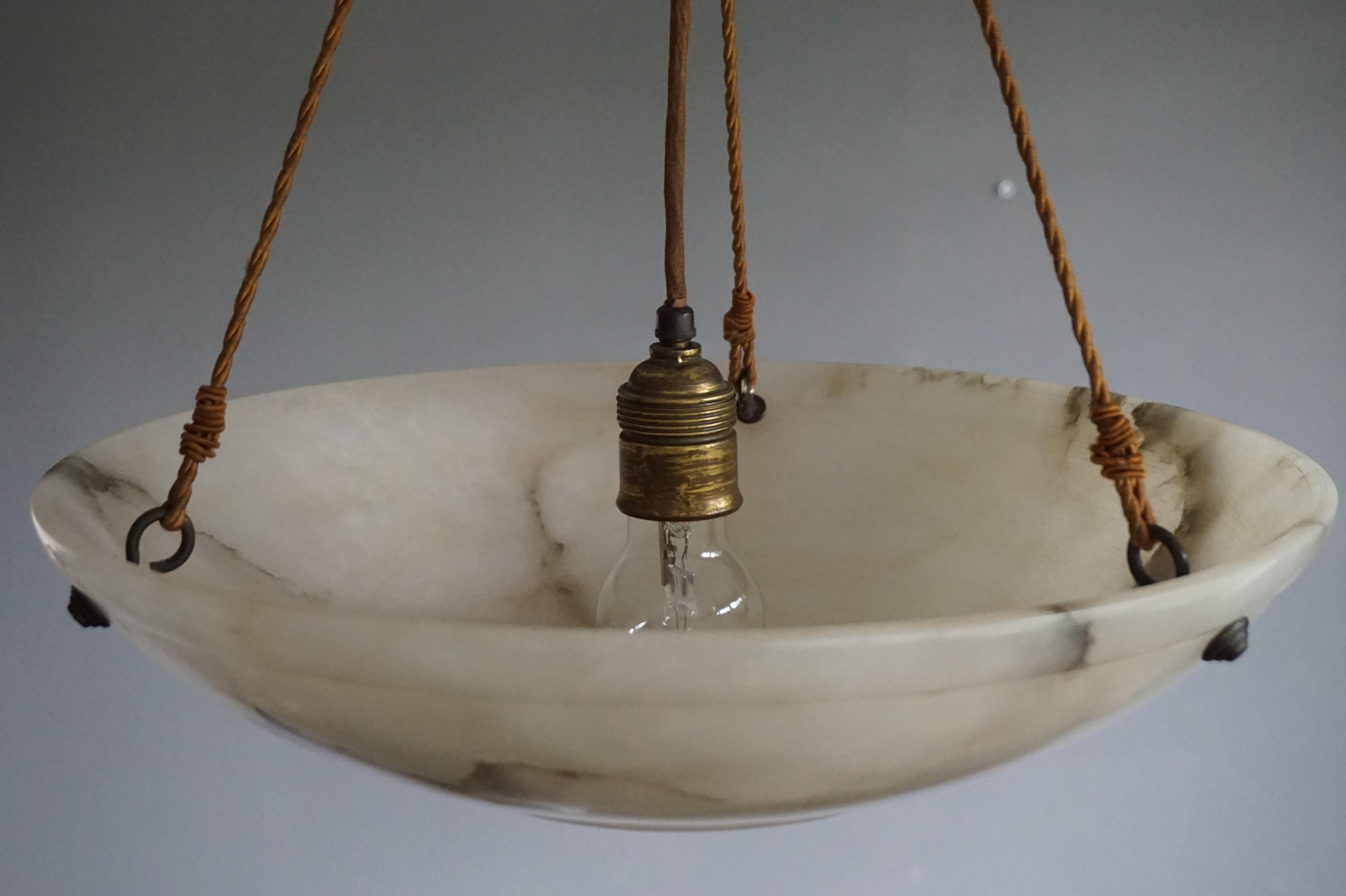 Antique Vienna Secession Alabaster Pendant Light with Original Rope and Canopy 5