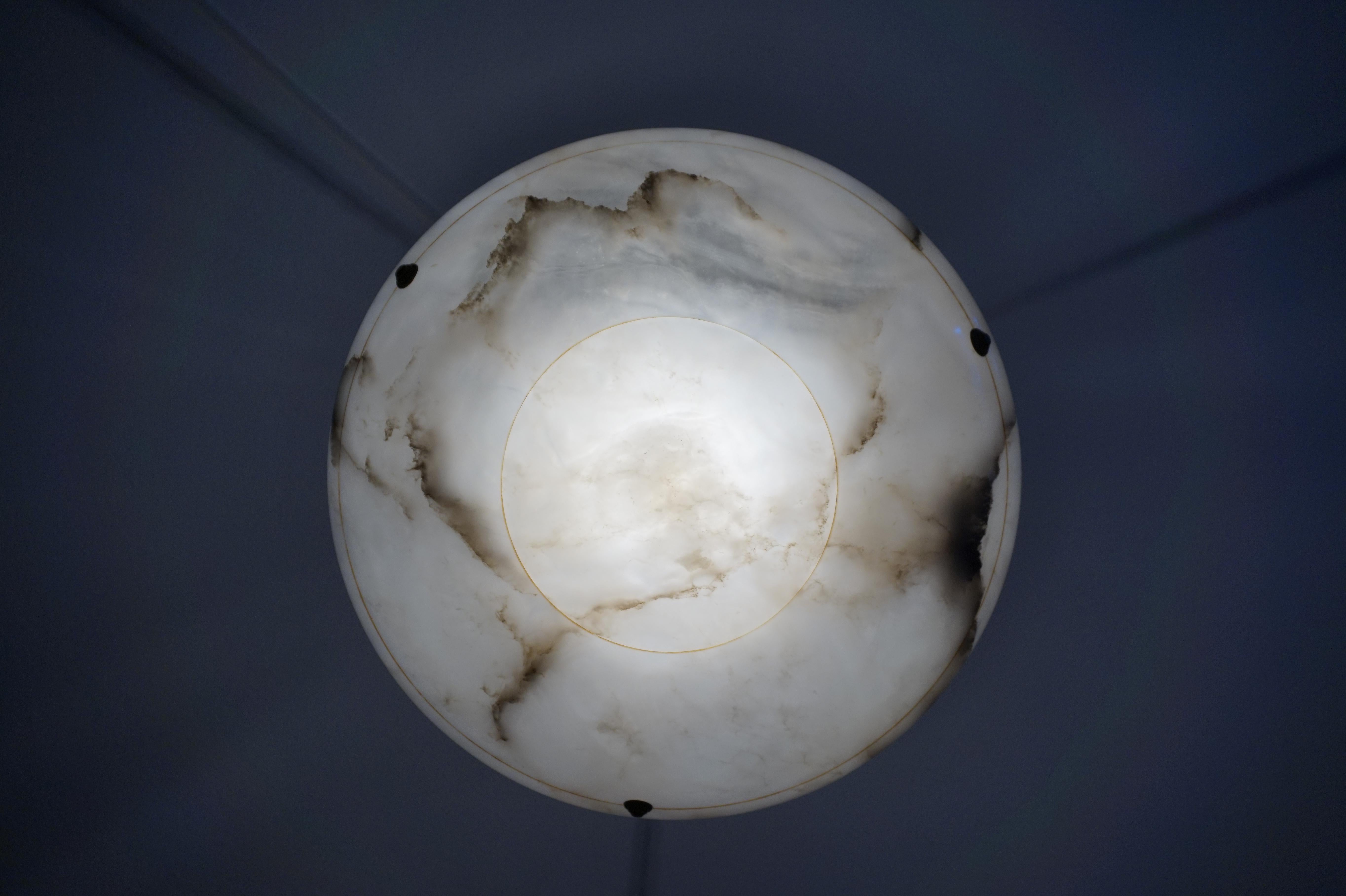 Antique Vienna Secession Alabaster Pendant Light with Original Rope and Canopy 7