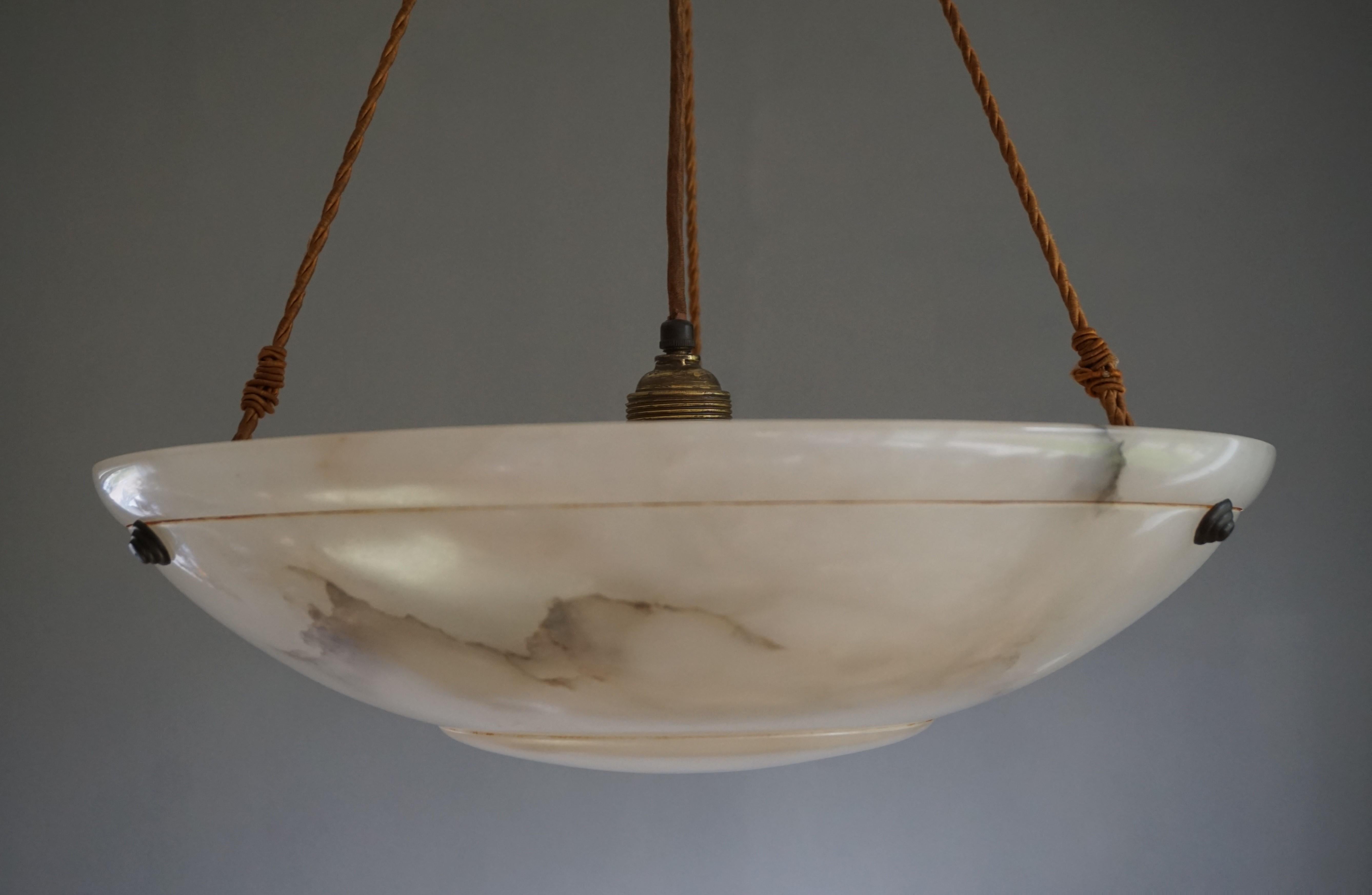 Antique Vienna Secession Alabaster Pendant Light with Original Rope and Canopy 8