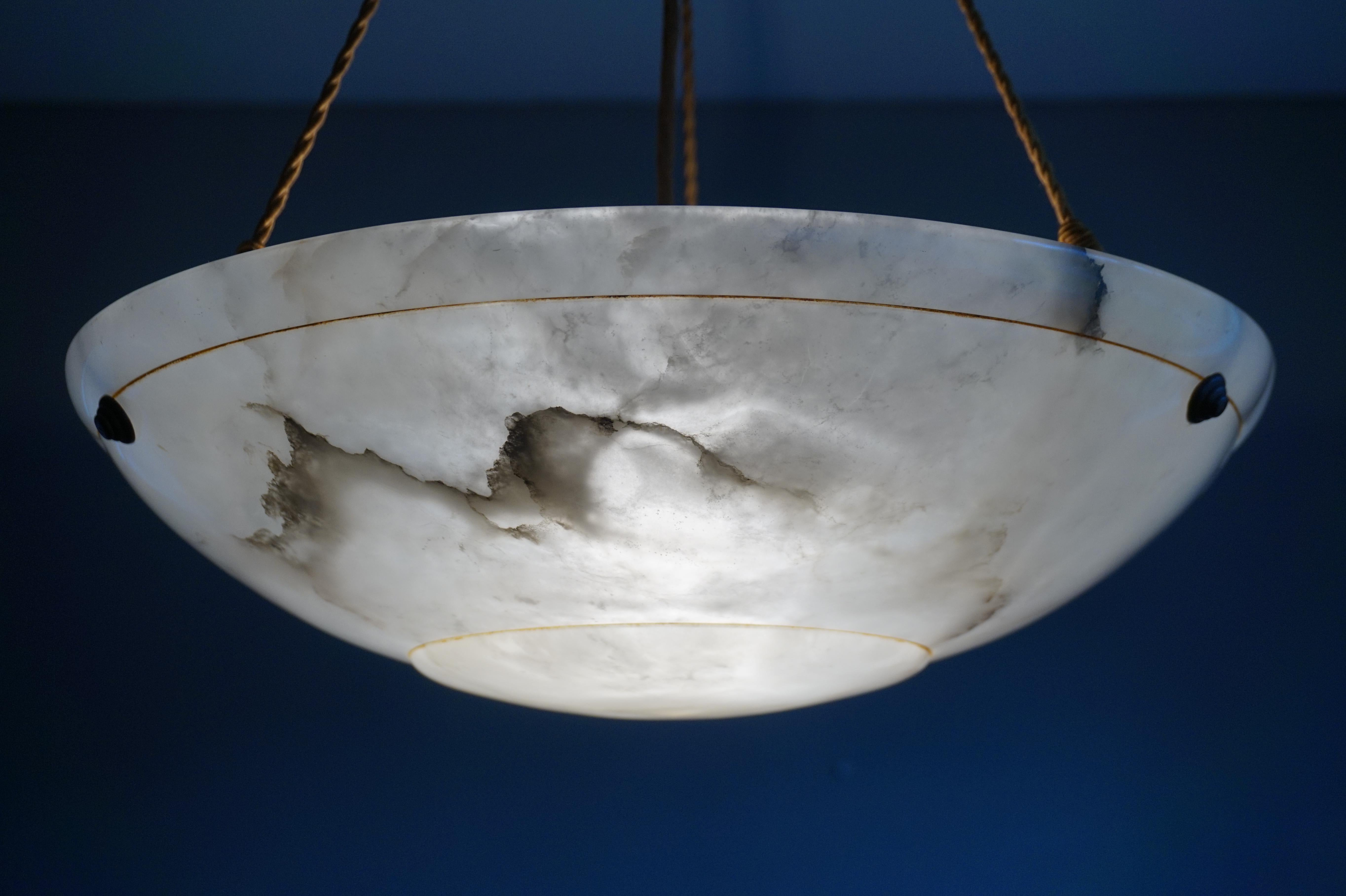 Antique Vienna Secession Alabaster Pendant Light with Original Rope and Canopy 9