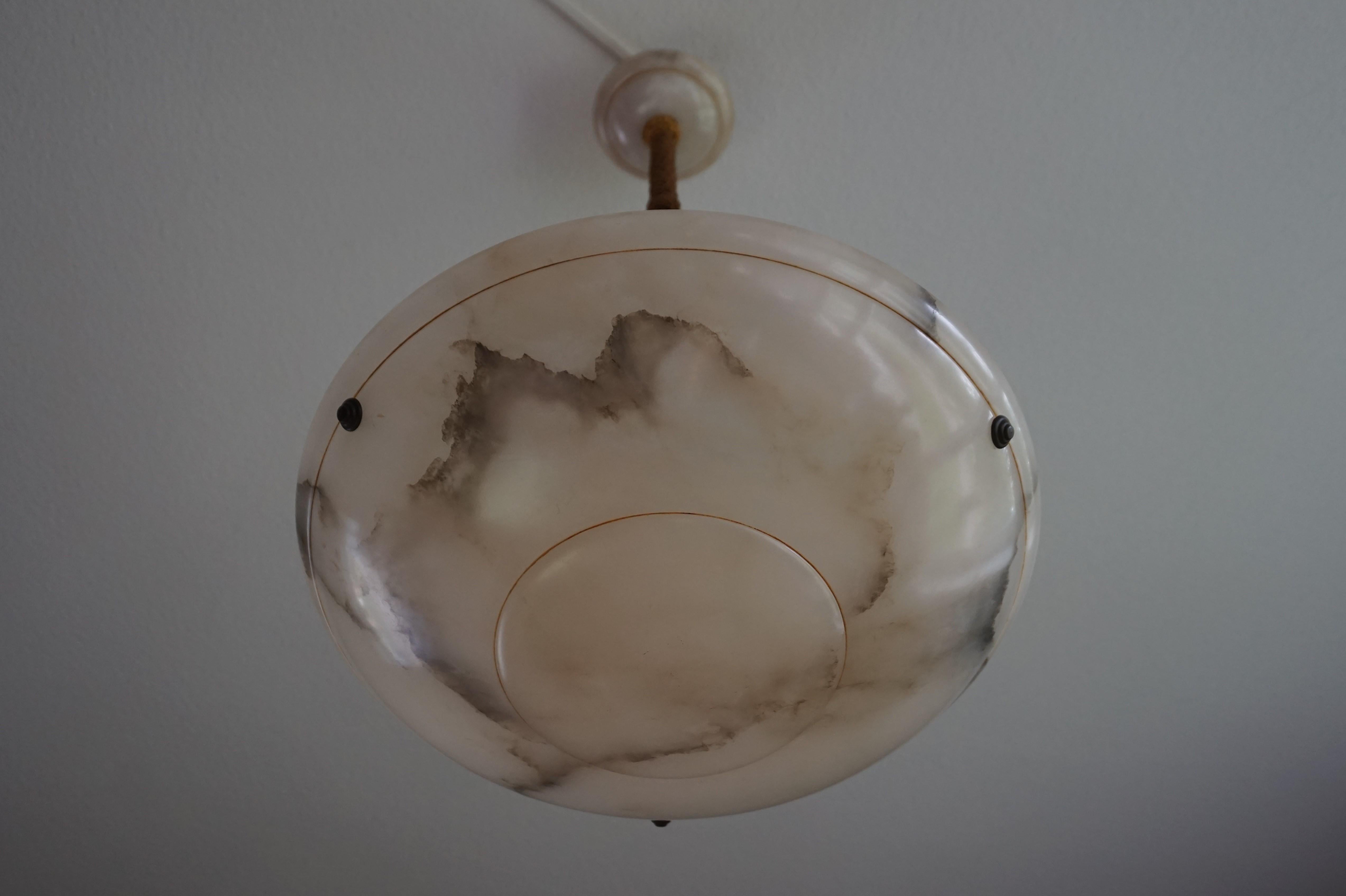 Antique Vienna Secession Alabaster Pendant Light with Original Rope and Canopy 10