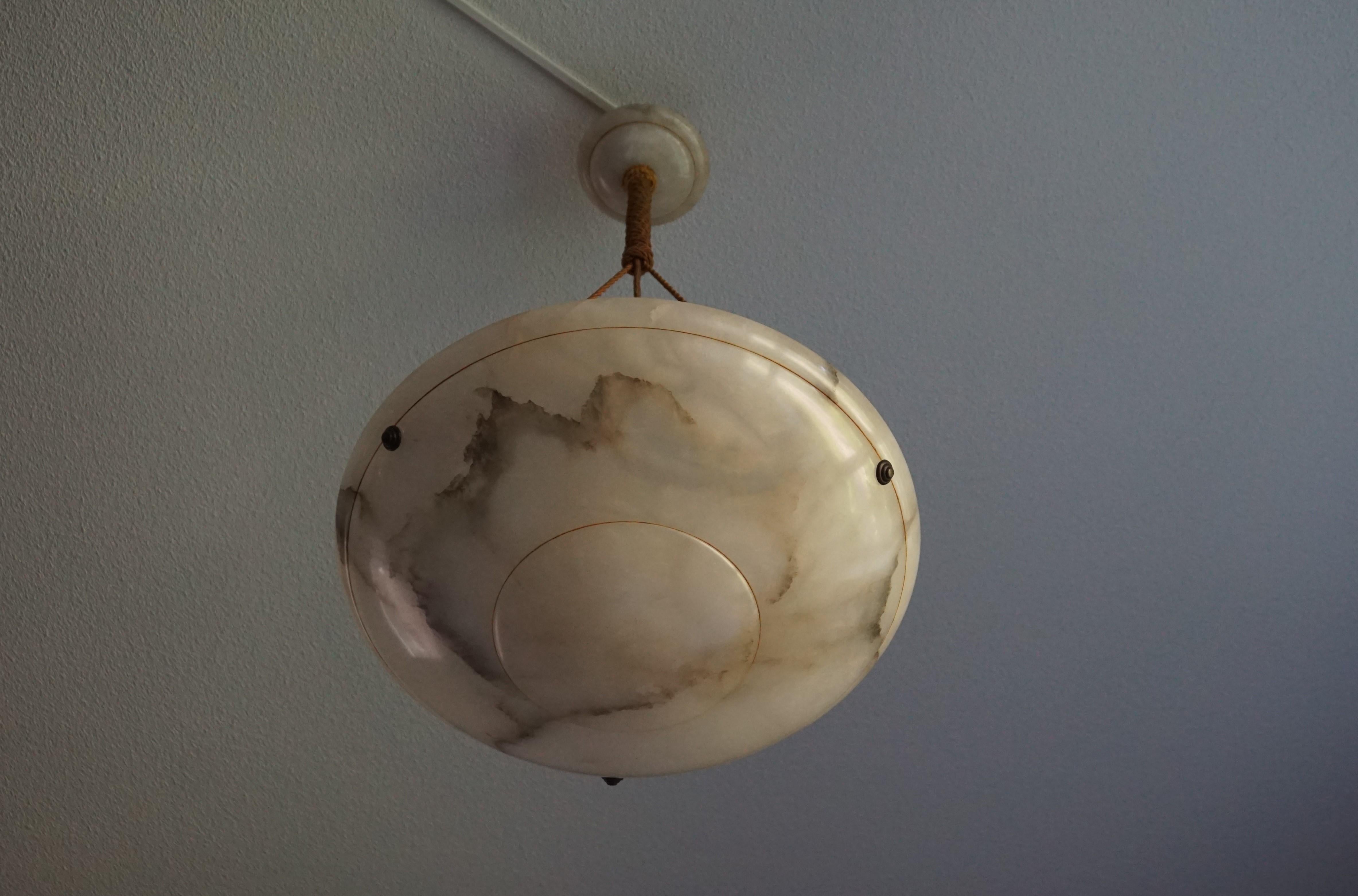 Antique Vienna Secession Alabaster Pendant Light with Original Rope and Canopy 11