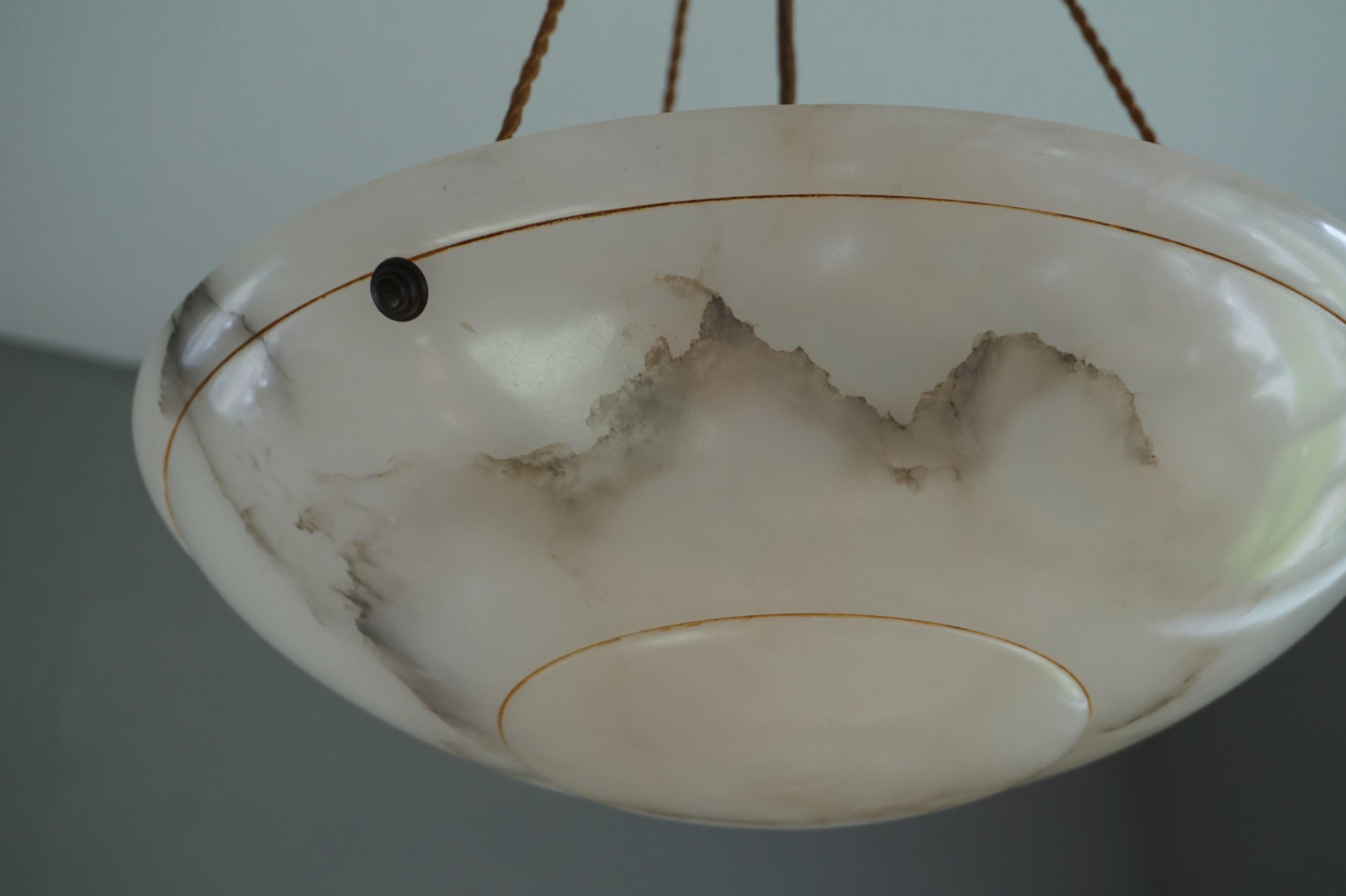 Antique Vienna Secession Alabaster Pendant Light with Original Rope and Canopy 12