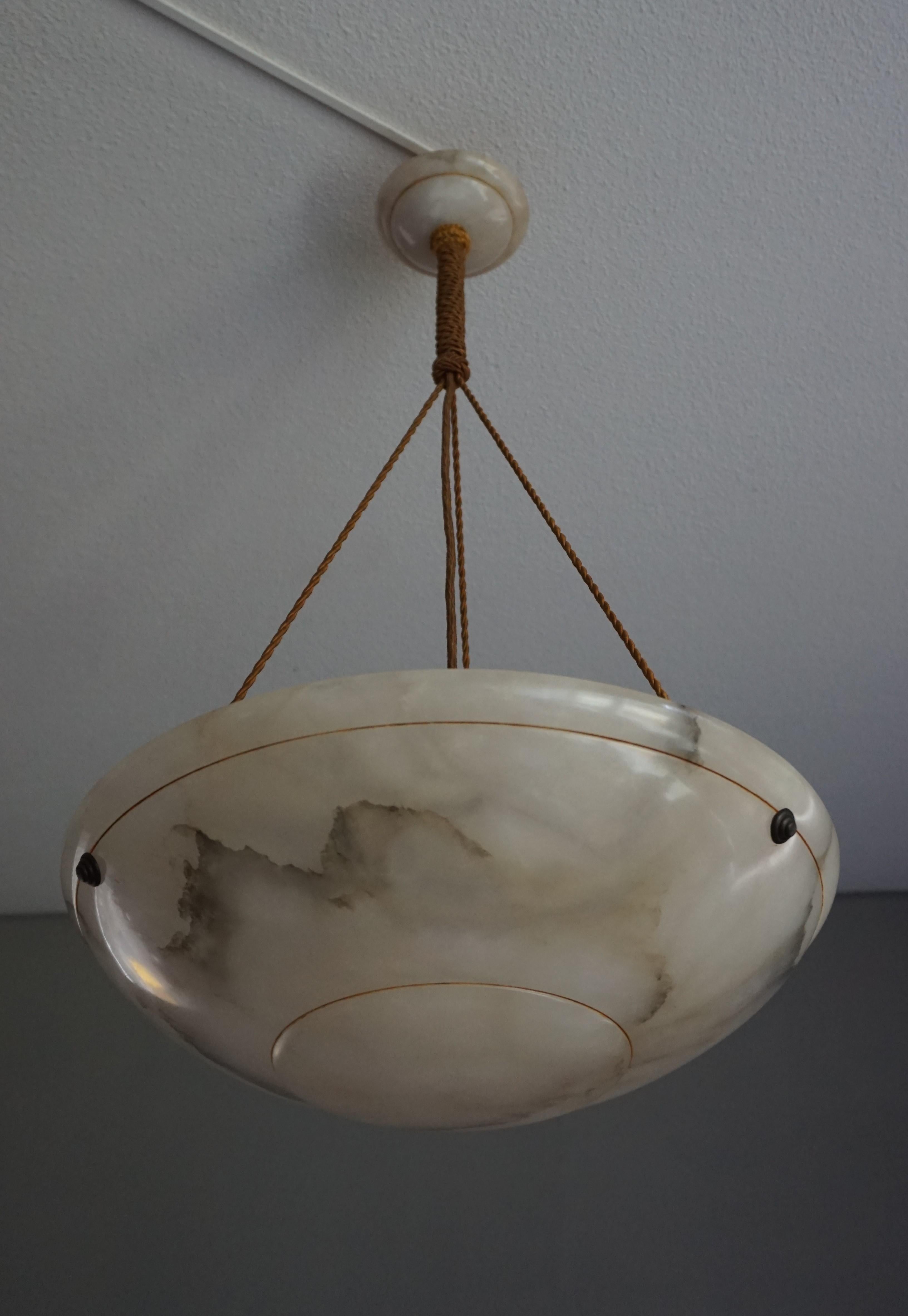 Antique Vienna Secession Alabaster Pendant Light with Original Rope and Canopy 1