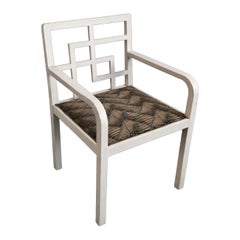 Antique Vienna Secession White Lacquer Armchairs in geometric pattern upholstery