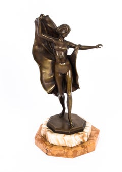 Antique Viennese Art Deco Bronze of Female Dancer by Bruno Zach, 1920s
