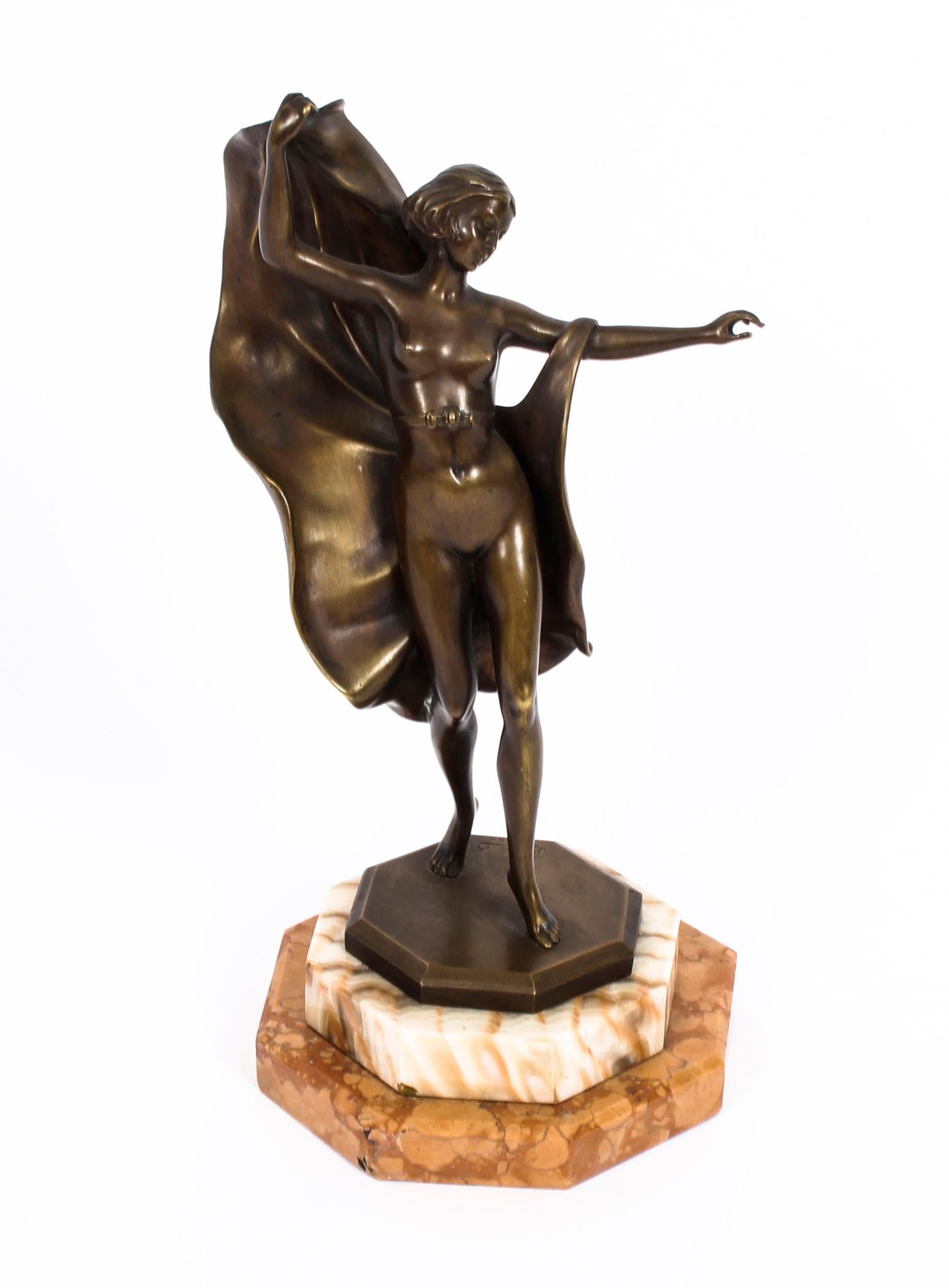 Antique Viennese Art Deco Bronze of Female Dancer by Bruno Zach, 1920s 3