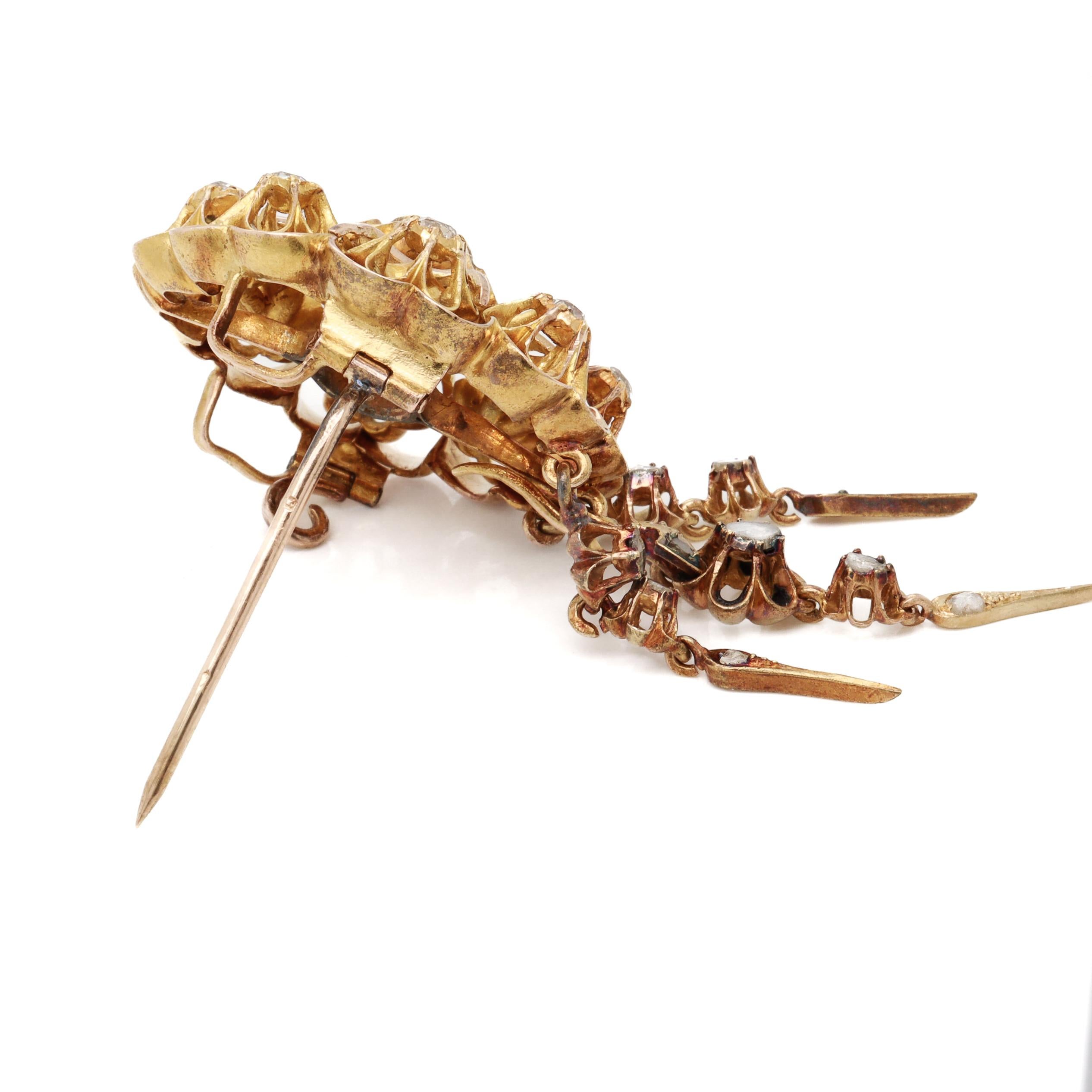 Antique Viennese Austrian 14K Gold & Natural Diamond Floral Brooch / Pendant For Sale 6