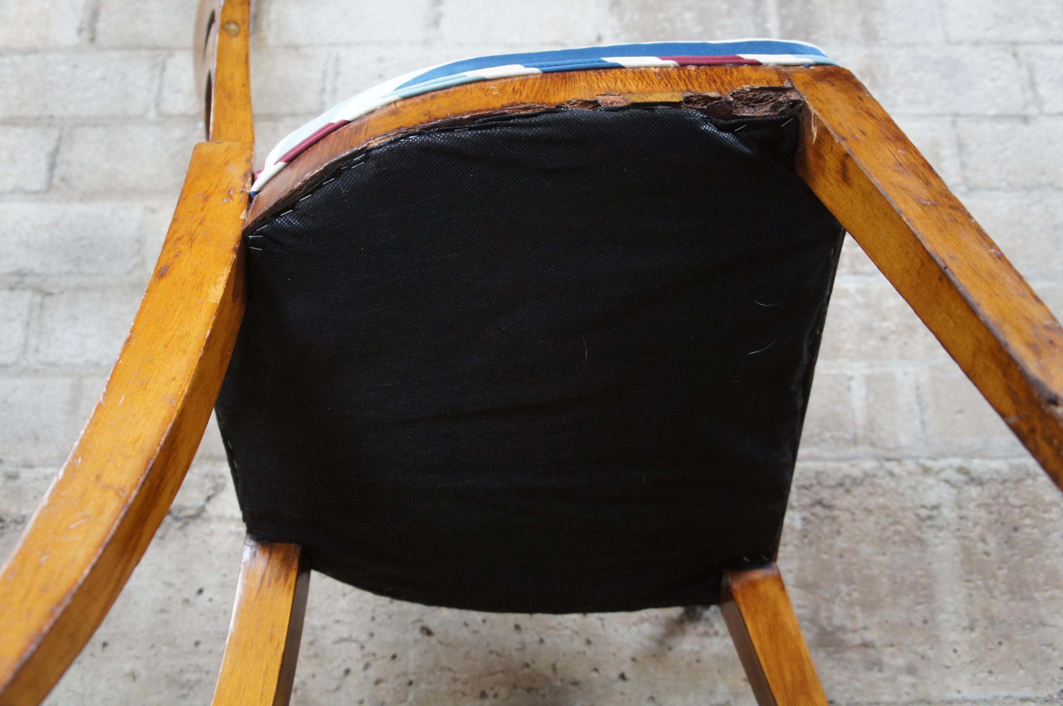 Antique Viennese Biedermeier Walnut Pierced Back Side Desk Chair Striped Seat 5
