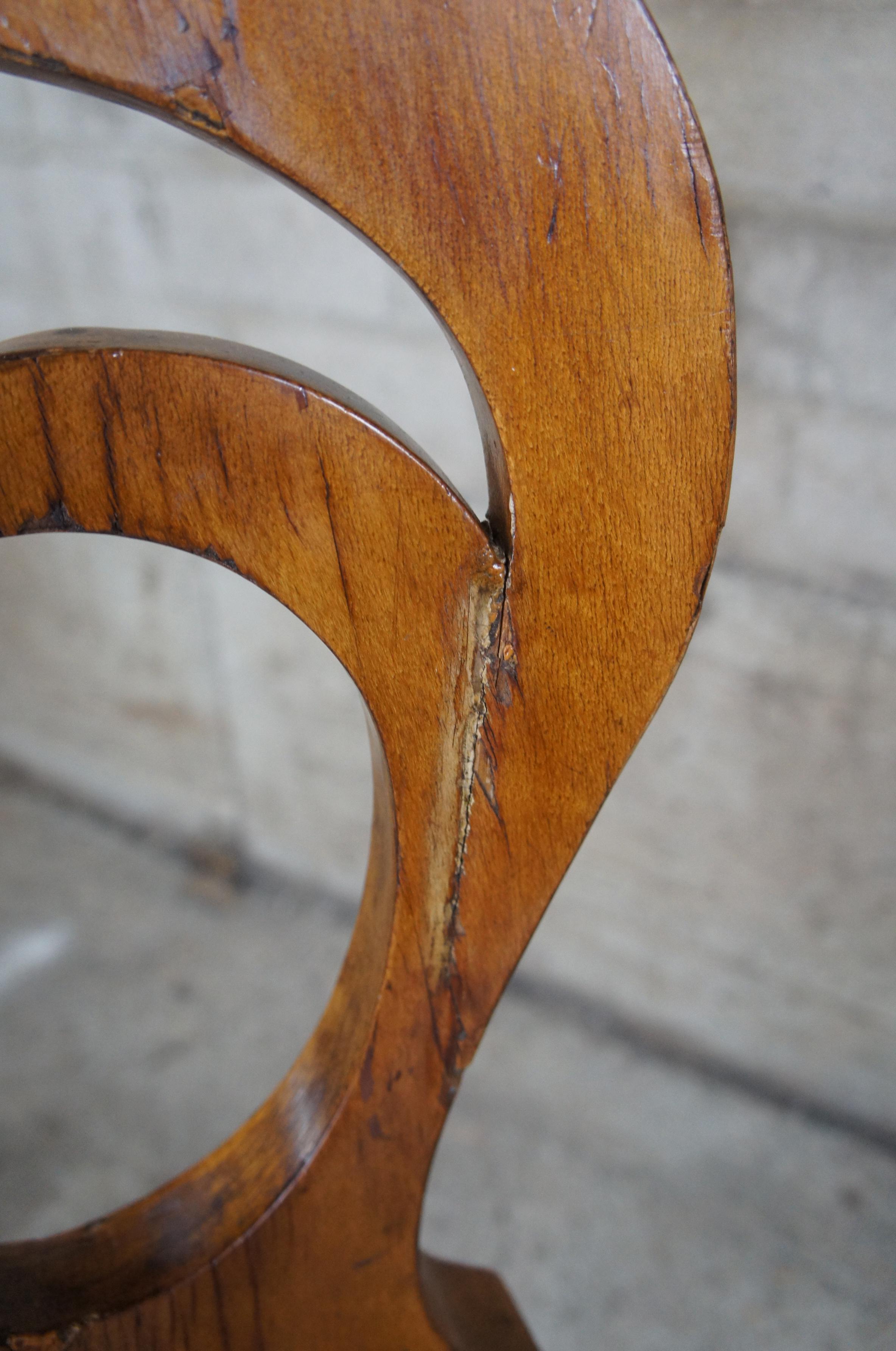Antique Viennese Biedermeier Walnut Pierced Back Side Desk Chair Striped Seat 6