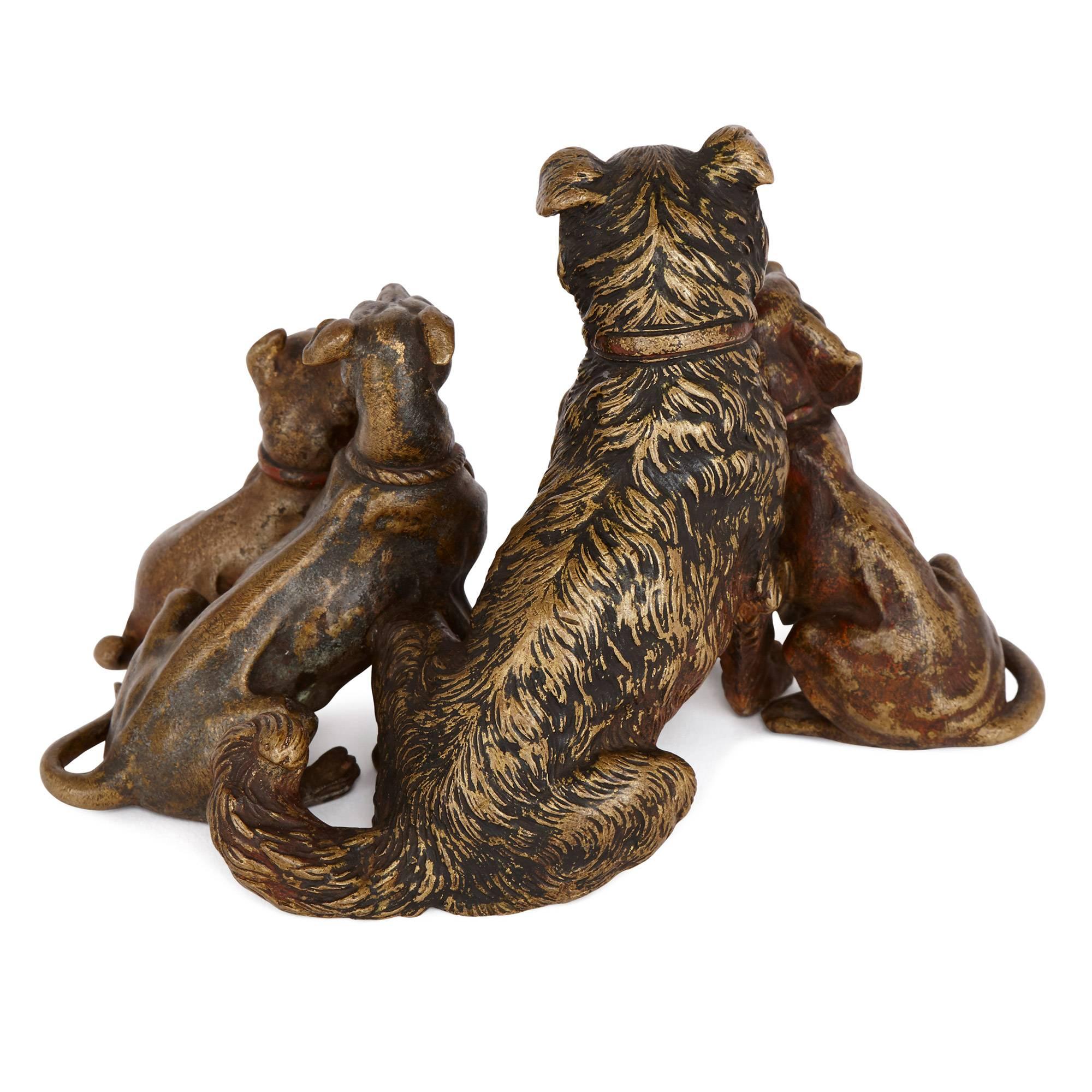 Austrian Antique Viennese Cold Painted Bronze Dogs, Attributed to Bergman