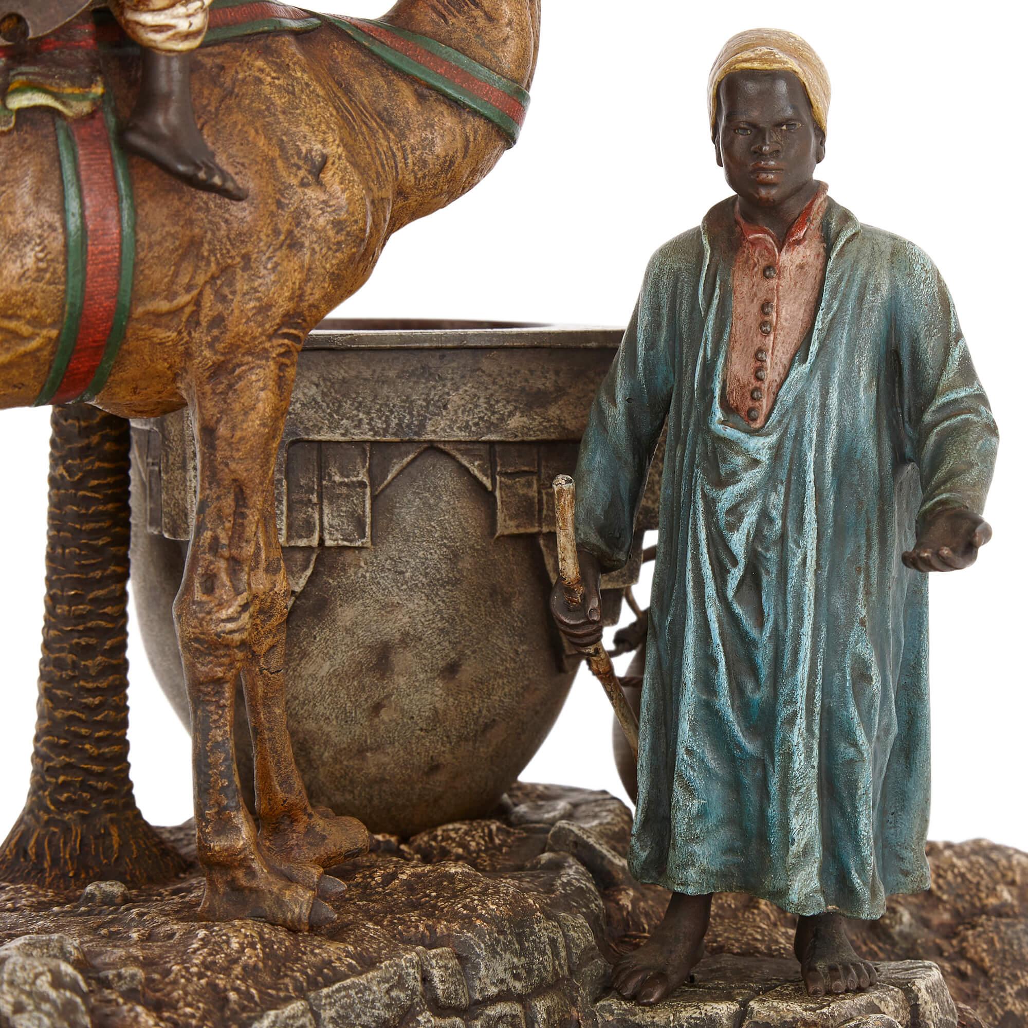 Austrian Antique Viennese Cold-Painted Bronze Sculpture with a Camel by Bergman For Sale
