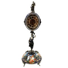 Antique Viennese Enamel and Silver Table Clock Vienna Austria circa 1870