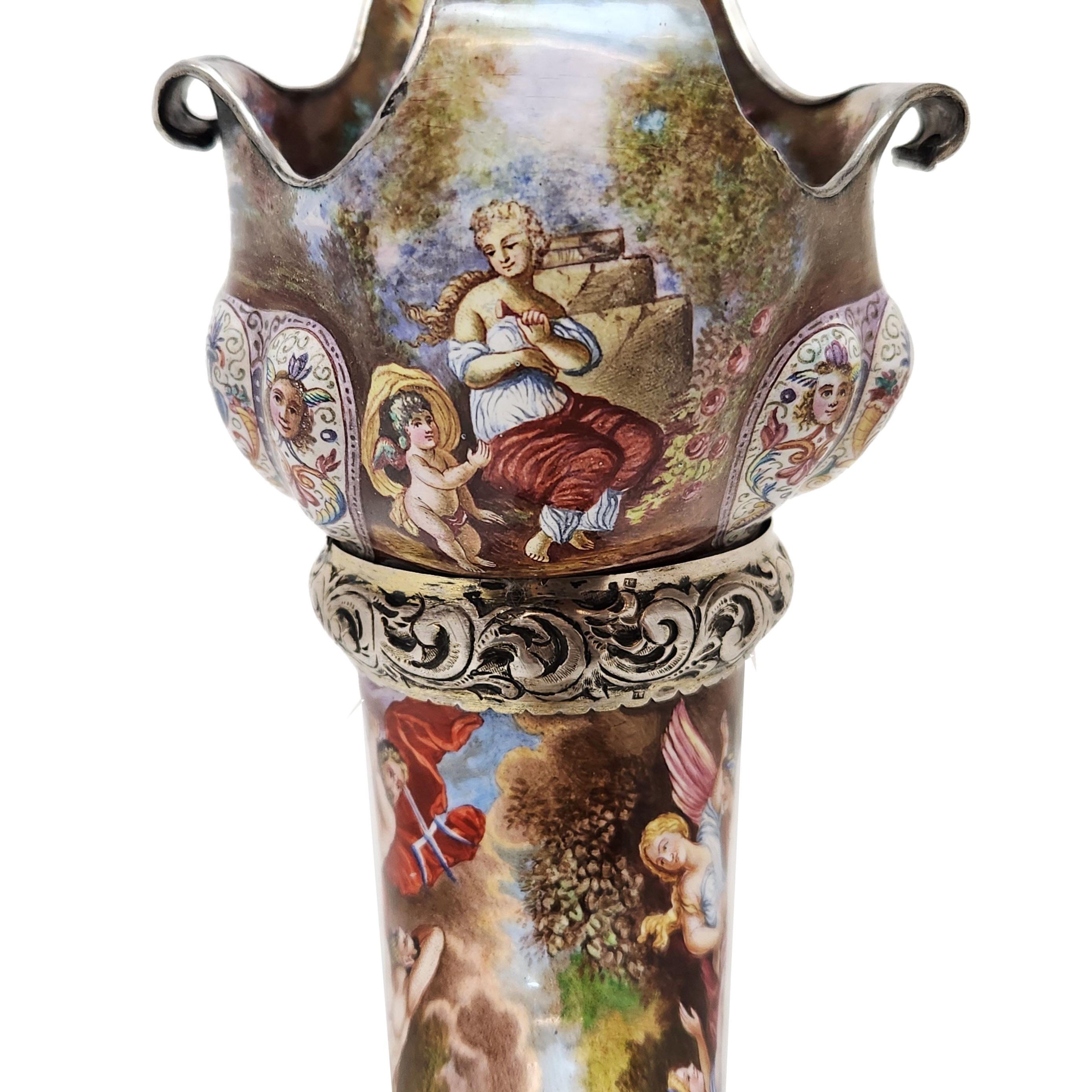 Antique Viennese Enamel Cornucopia Vase C. 1880 Vienna Austria For Sale 1