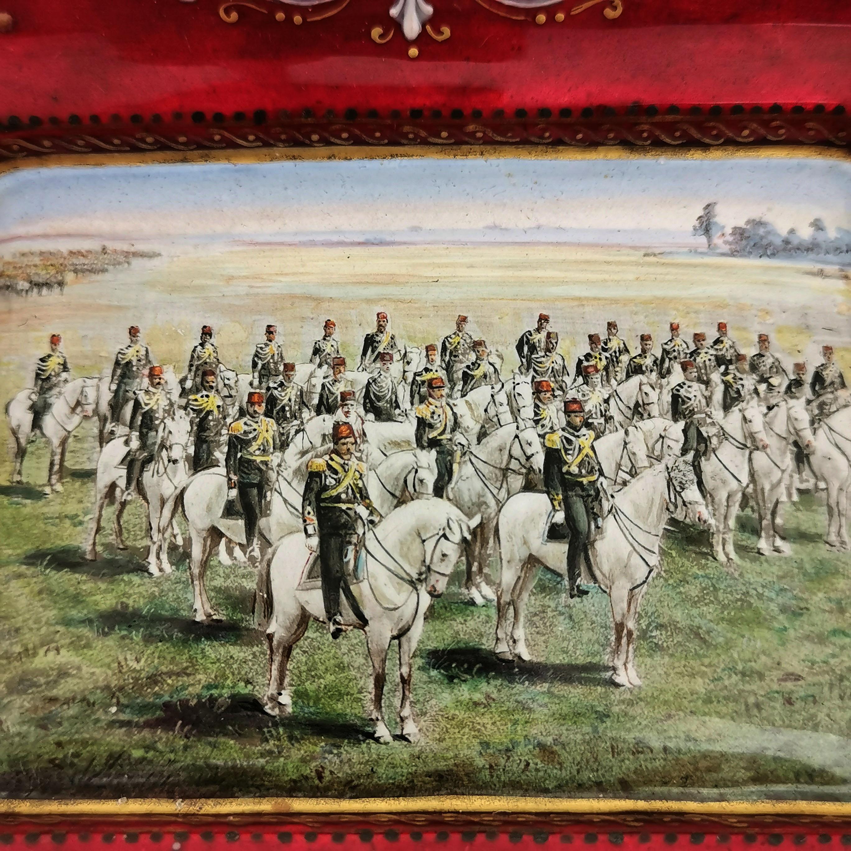 Austrian Viennese Enamel Dish / Trinket Pin Tray circa 1880 Turkish Military Parade