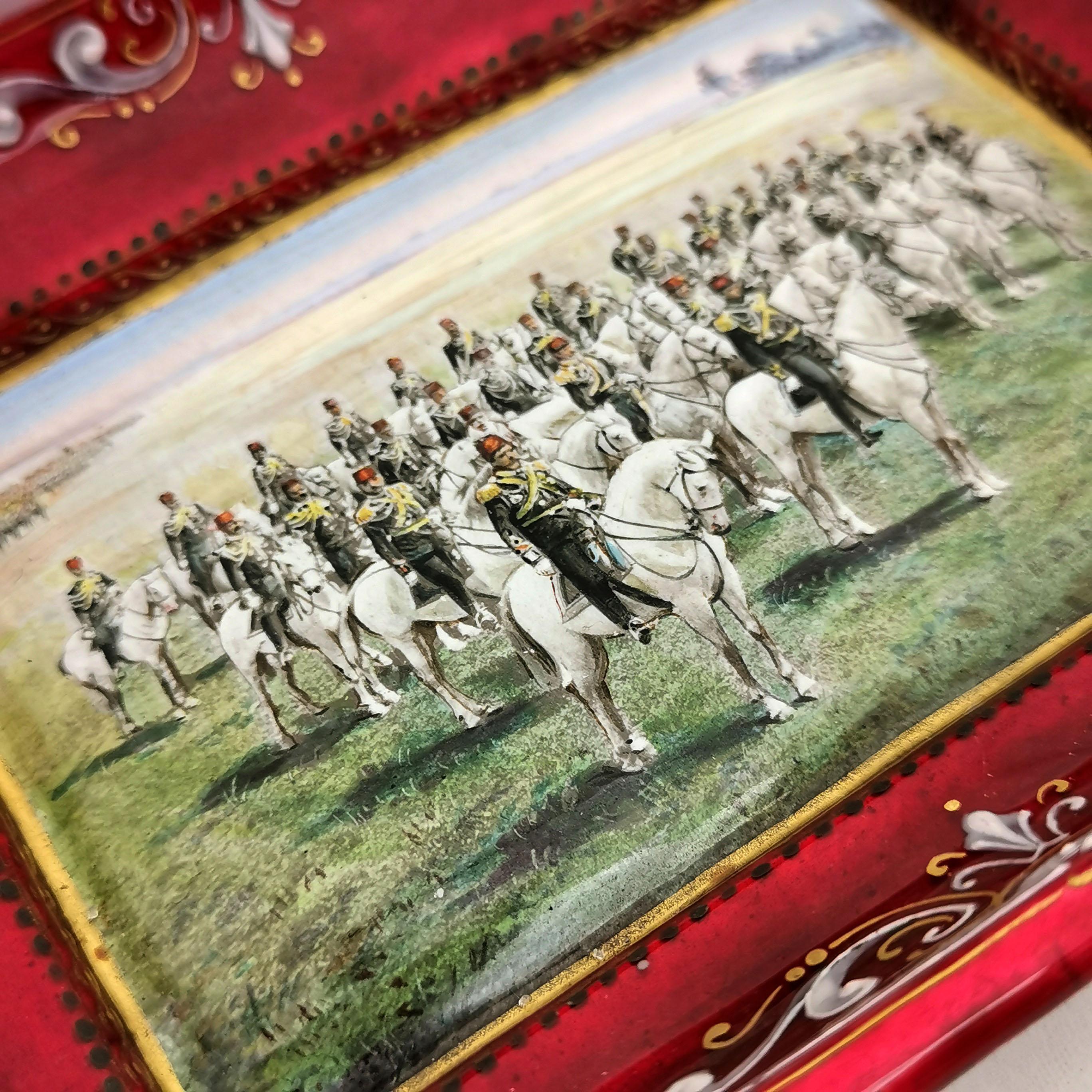 Viennese Enamel Dish / Trinket Pin Tray circa 1880 Turkish Military Parade In Good Condition In London, GB
