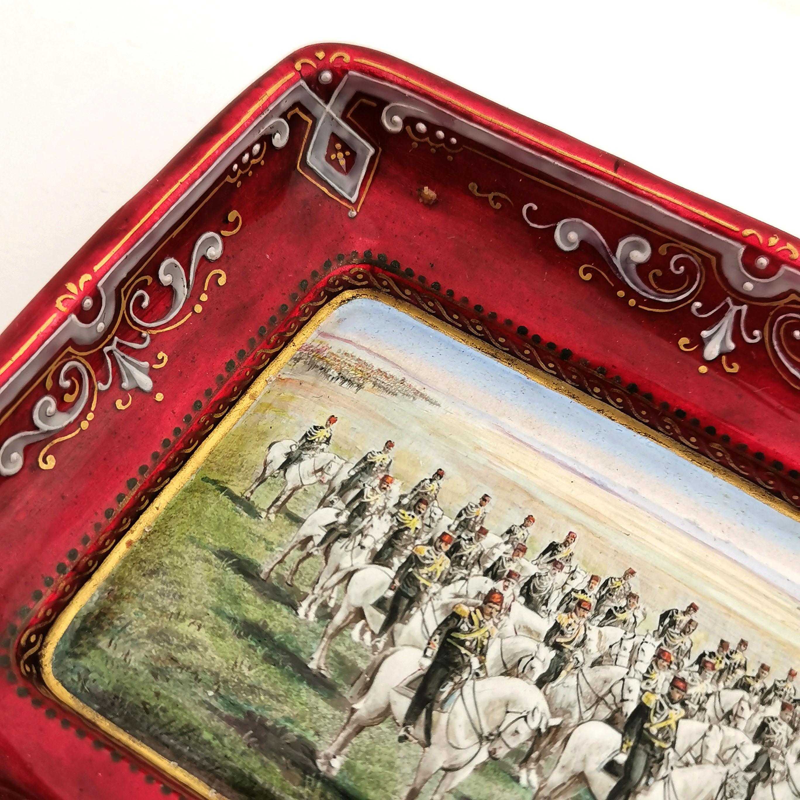 19th Century Viennese Enamel Dish / Trinket Pin Tray circa 1880 Turkish Military Parade