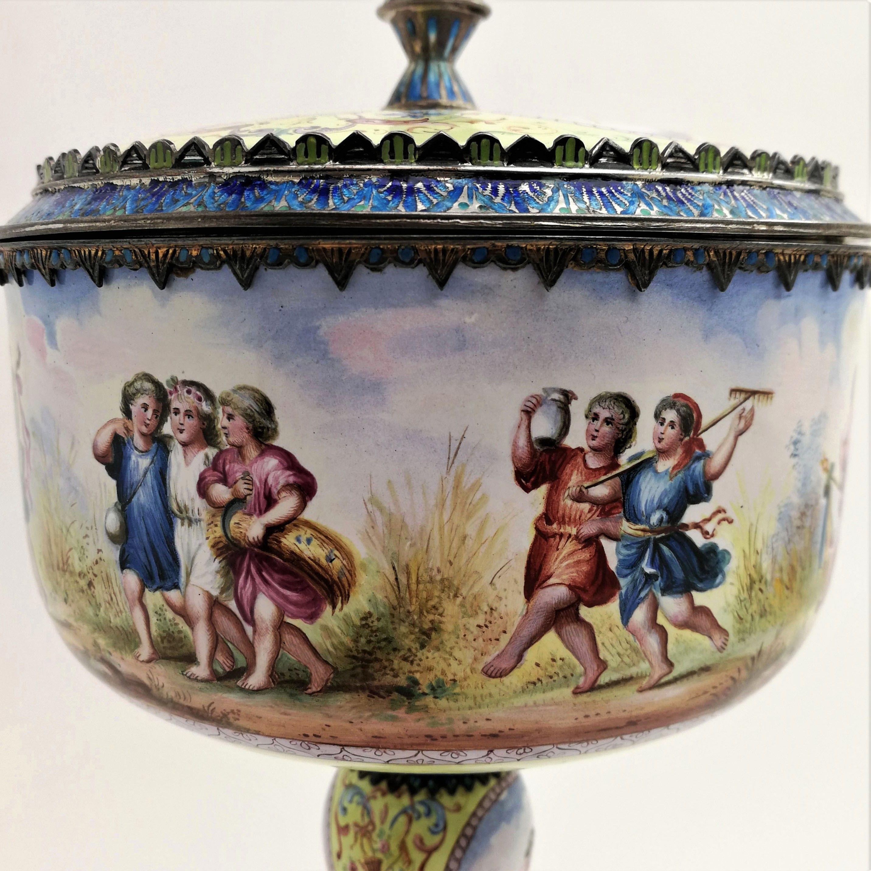 Antique Viennese Enamel & Silver Cup & Cover c 1870 (Vienna, Austria) In Good Condition In London, GB