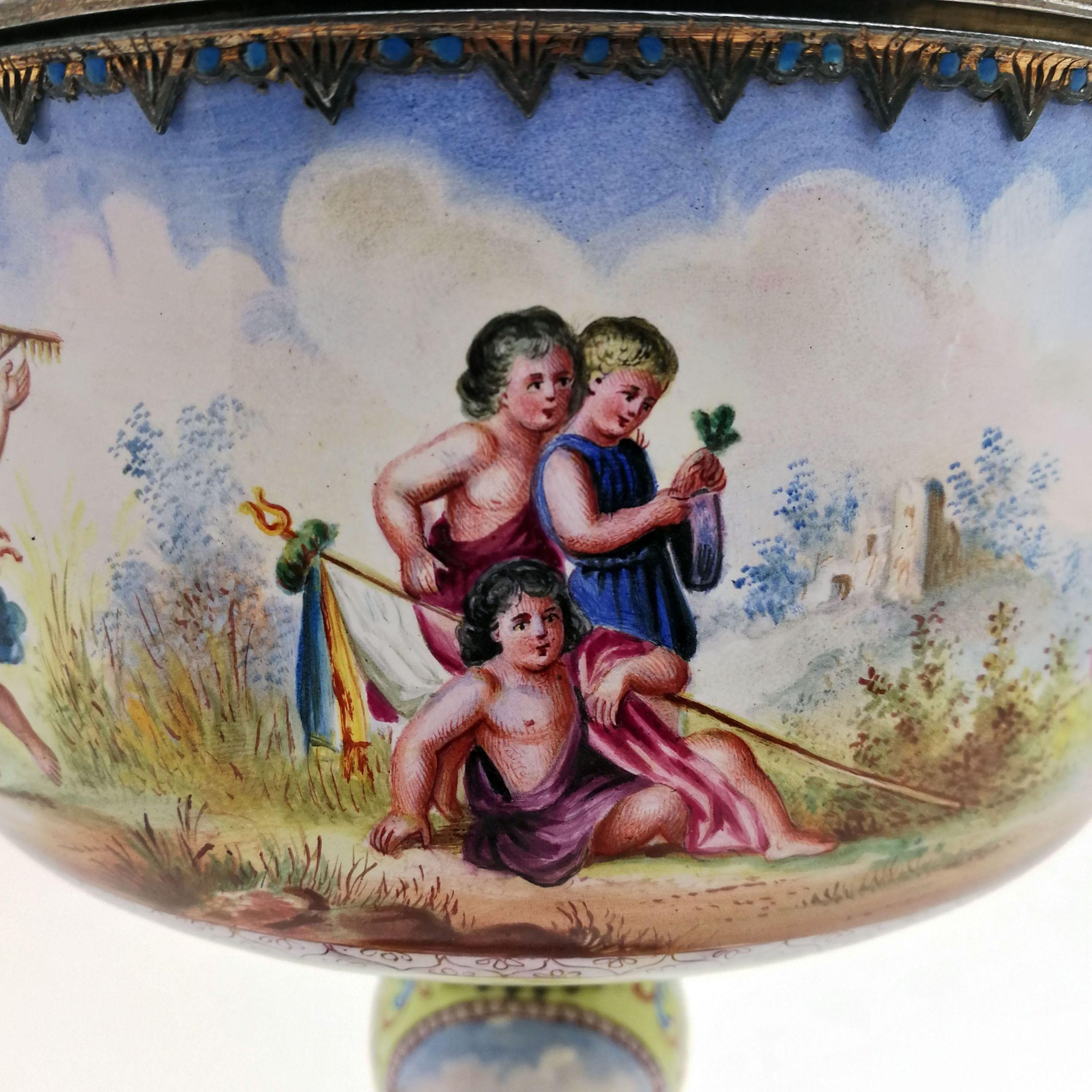 19th Century Antique Viennese Enamel & Silver Cup & Cover c 1870 (Vienna, Austria)