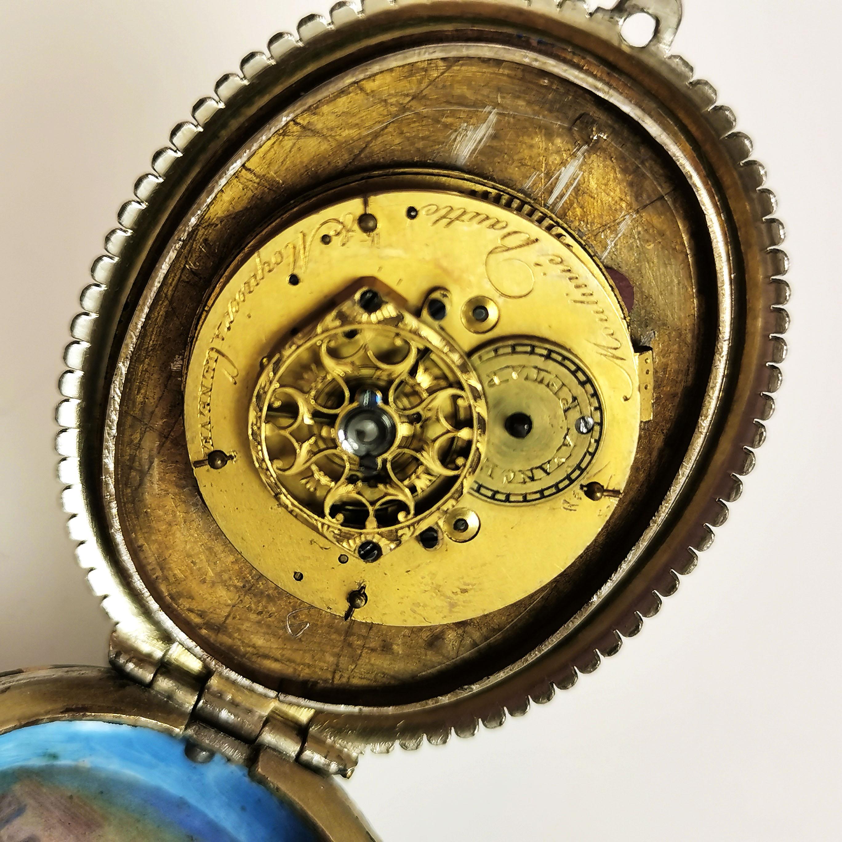 Antike Wiener Emaille und Silber vergoldete Uhr Österreich um 1870 Vogel Strauß im Angebot 9