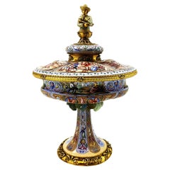 Antique Viennese Enamel Silver Gilt Lidded Dish / Comport, circa 1870