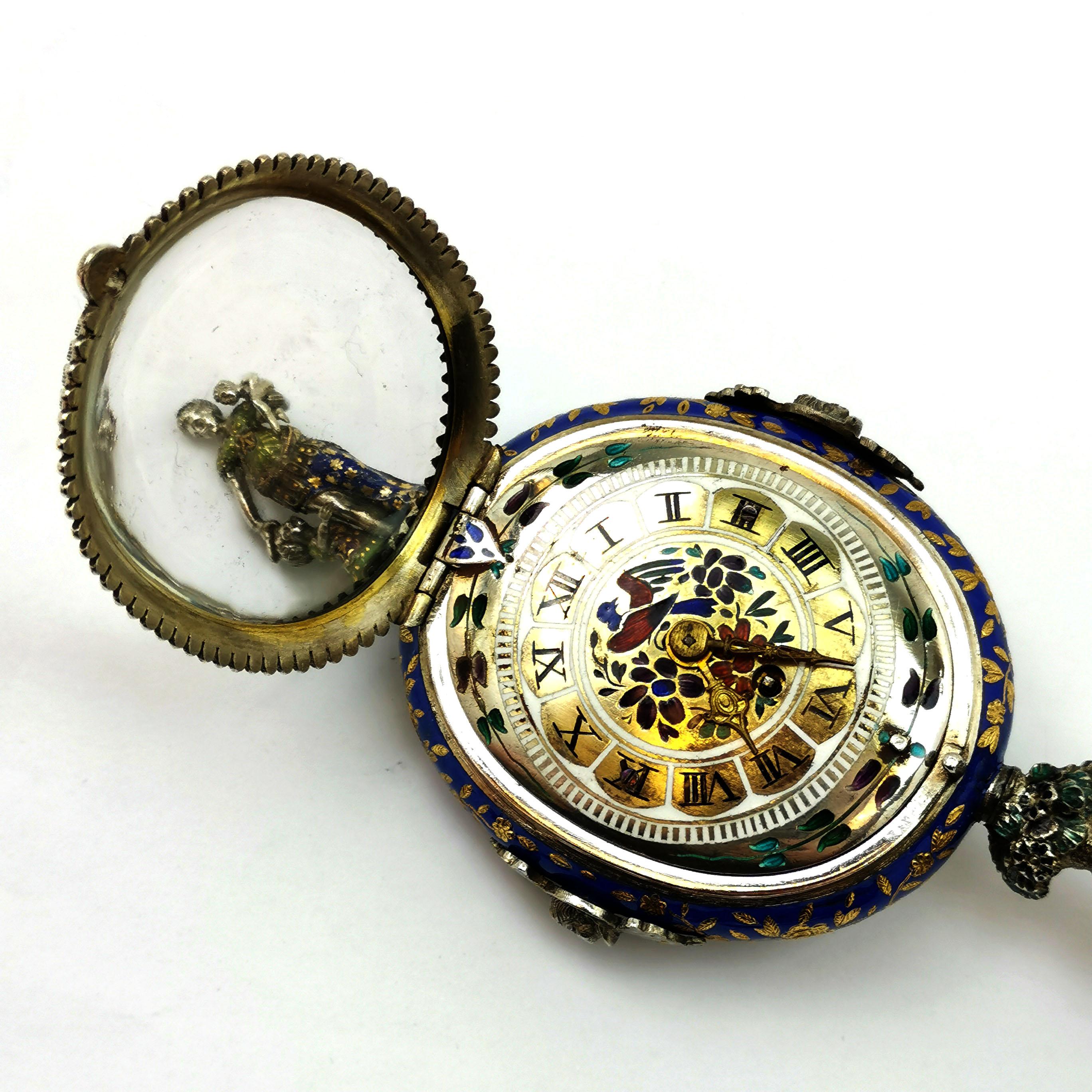 Antique Viennese Enamel and Silver Table Clock Vienna Austria circa 1870 7