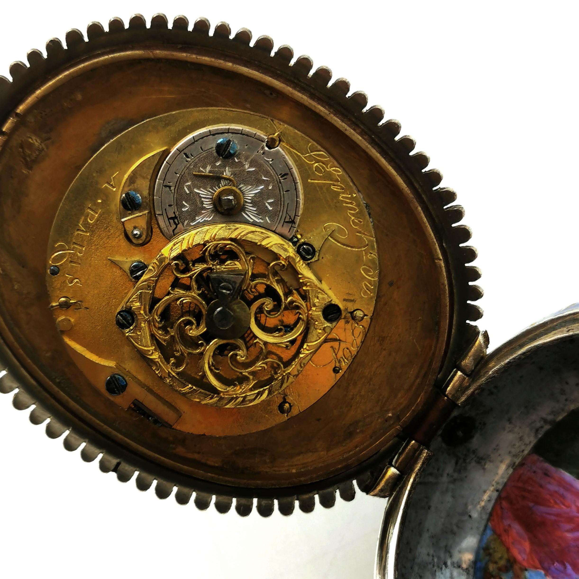Antique Viennese Enamel and Silver Table Clock Vienna Austria circa 1870 10