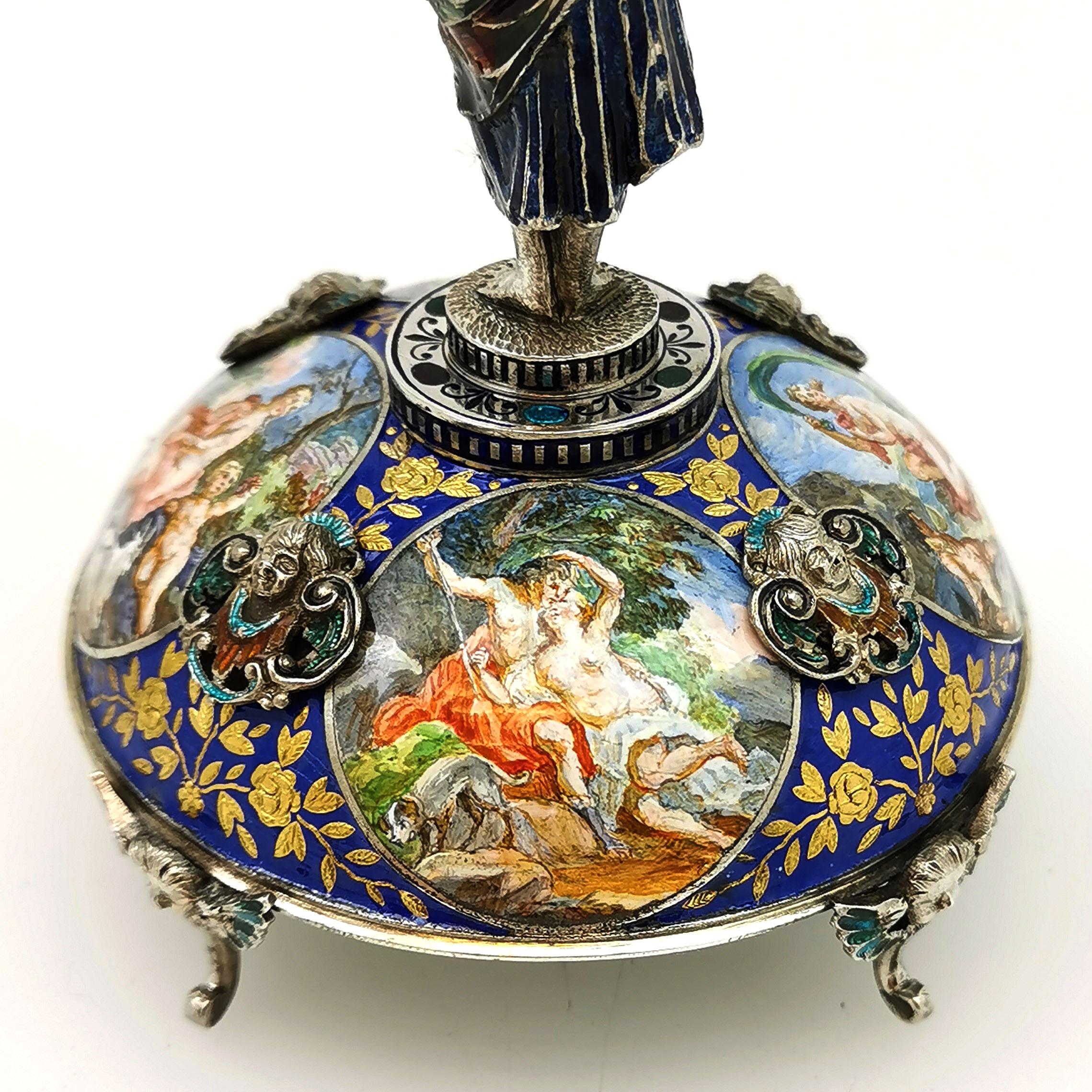 19th Century Antique Viennese Enamel and Silver Table Clock Vienna Austria circa 1870