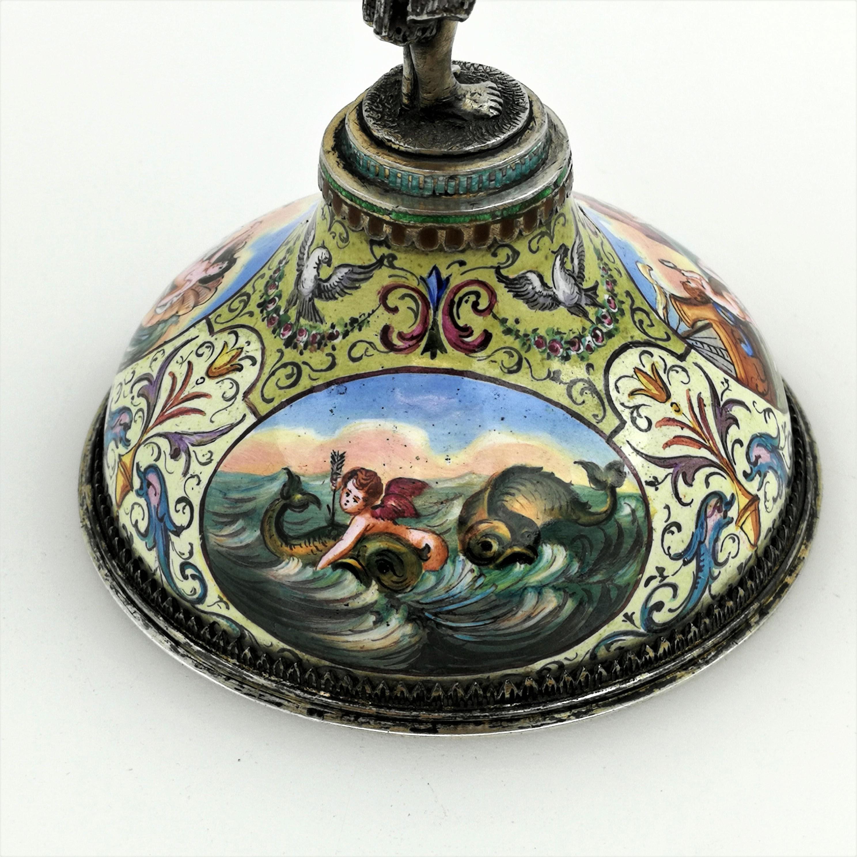 Antique Viennese Enamel & Silver Trinket Box circa 1880 in Shape of Cup & Cover For Sale 3