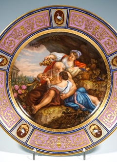 Antique Viennese Imperial Porcelain Picture Plate, Lot And His Daughters, 1806