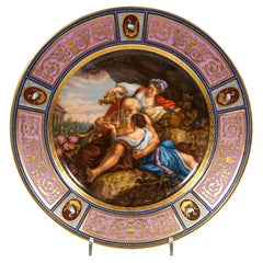 Antique Viennese Imperial Porcelain Picture Plate, Lot And His Daughters, 1806