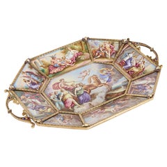 Ancienne assiette viennoise peinte en émail de Ludwig Politzer