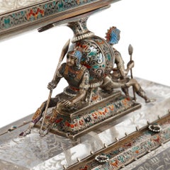 Antique Viennese Rock Crystal and Enamelled Silver Toilet Set in Wooden Case