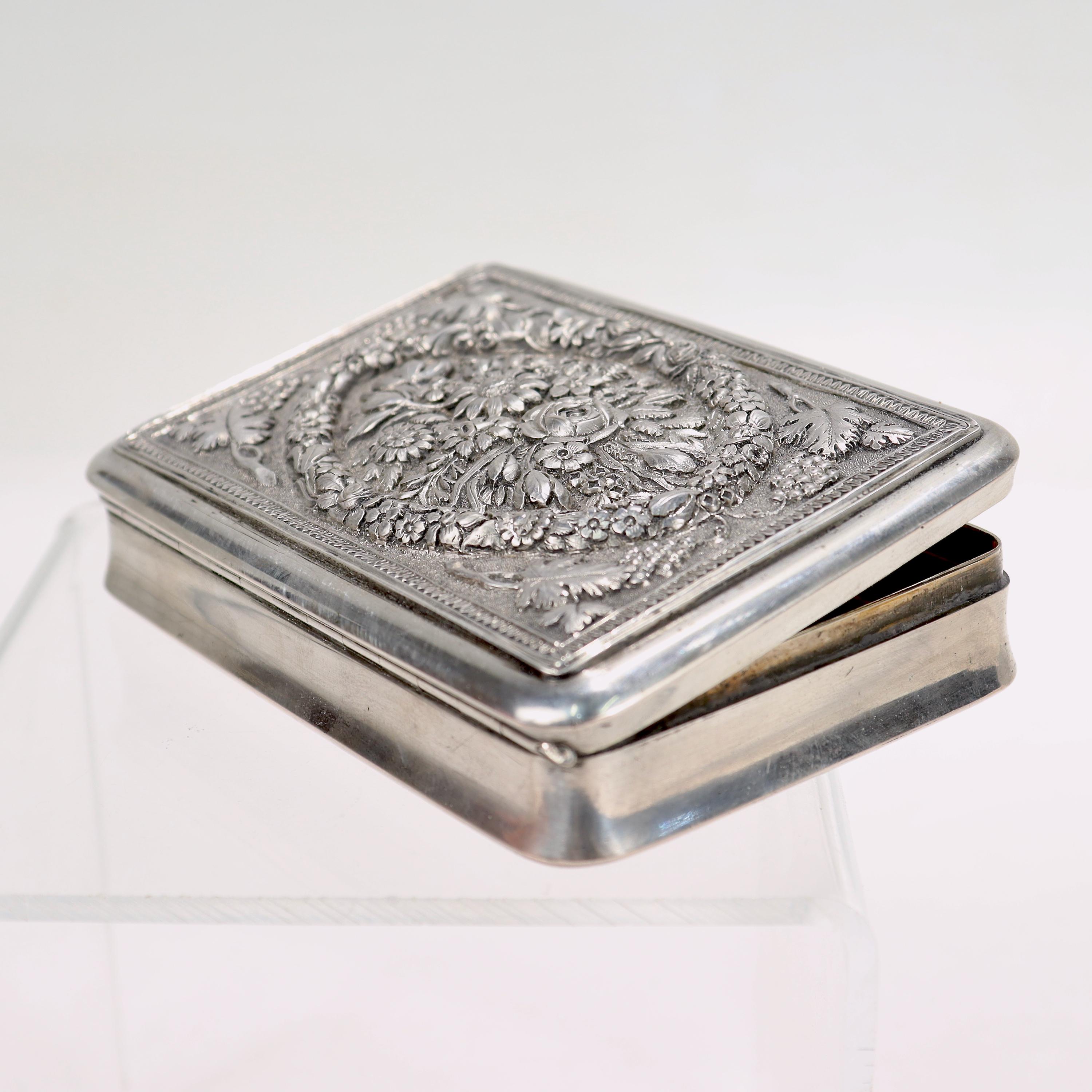 Antique Viennesse Austrian Silver Repousse Silver Card Case or Snuff Box 1