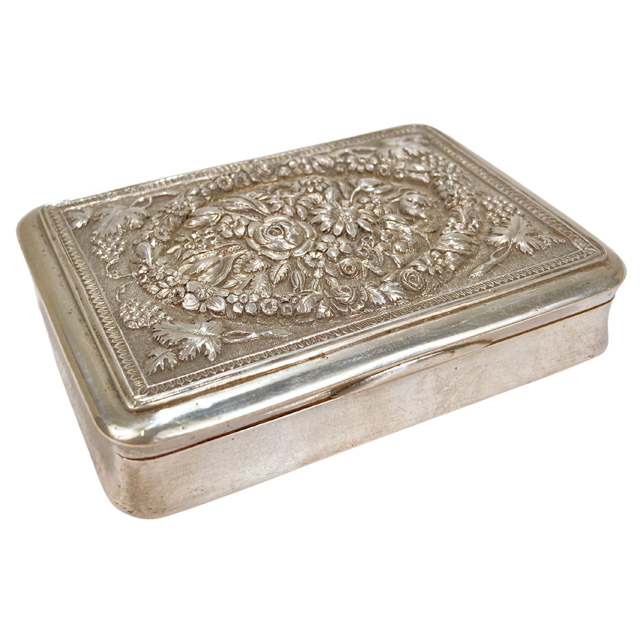 Antique Viennesse Austrian Silver Repousse Silver Card Case or Snuff Box