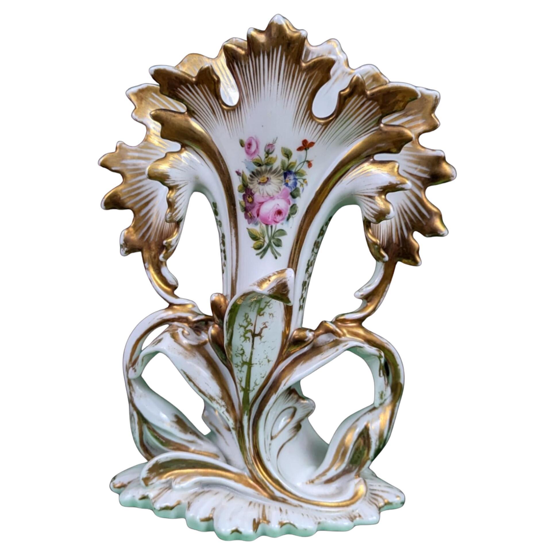 Antique Vieux Paris French Floral Porcelain Vase.