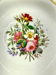 Antiguo Servicio de Postre de Porcelana Vieux Paris Pintado a Mano con Motivos Florales para 8
