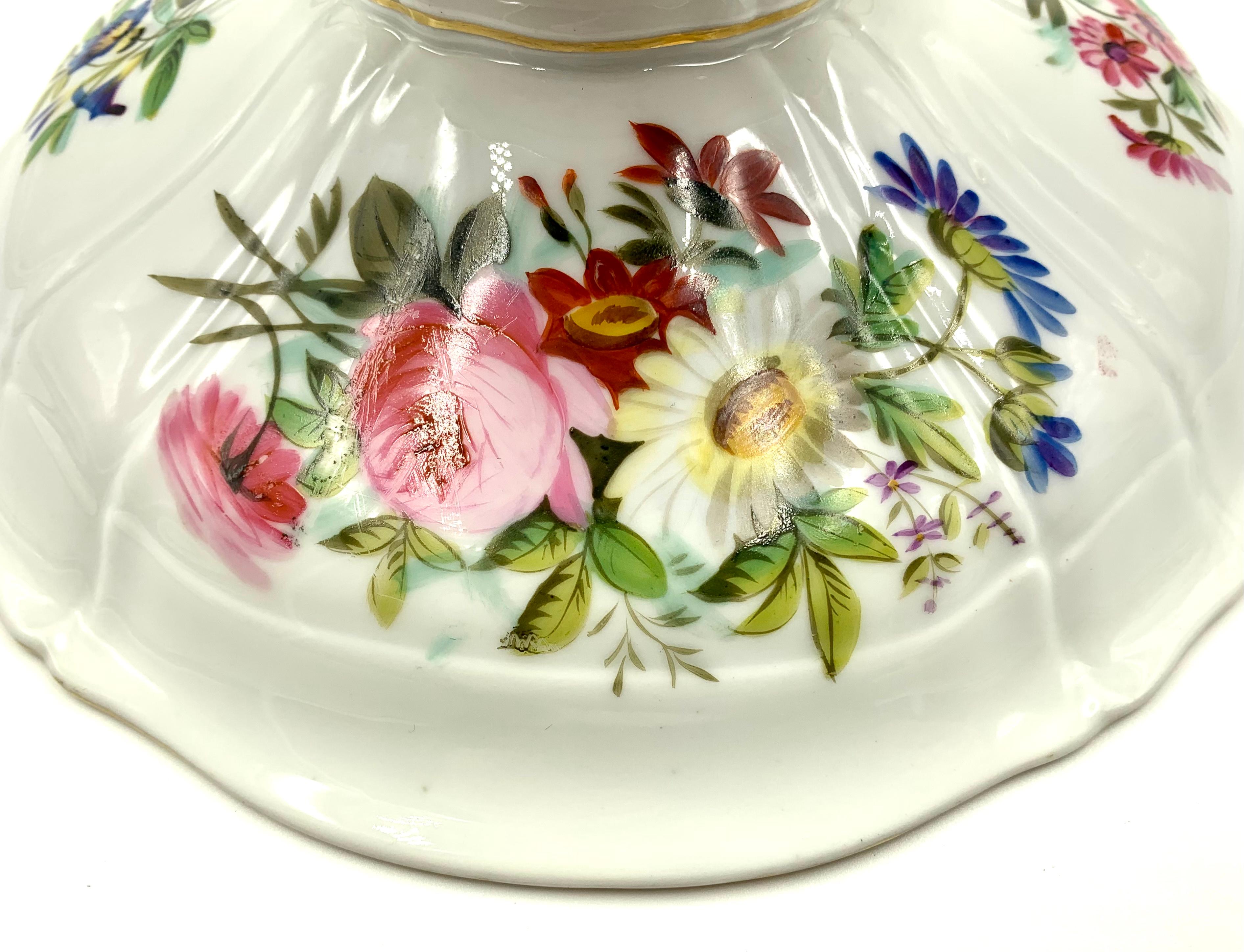 French Antique Vieux Paris Porcelain Hand Painted Flower Motif Dessert Service for 8 For Sale