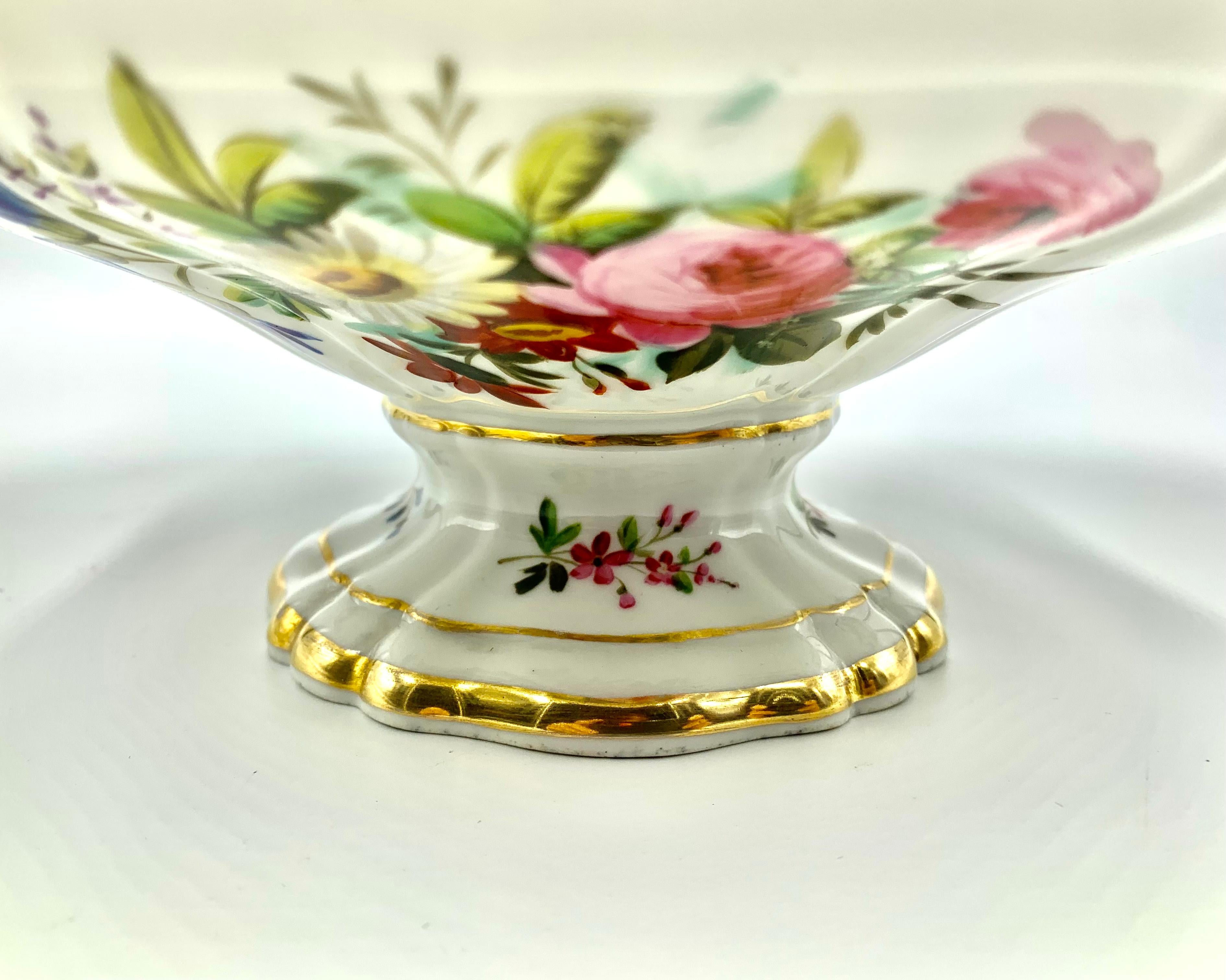 Hand-Painted Antique Vieux Paris Porcelain Hand Painted Flower Motif Dessert Service for 8 For Sale