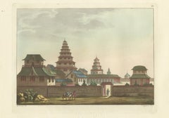 Vue ancienne d'un complexe de temples chinois et d'une pagode, par Sanquirico, 1815