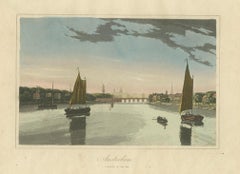 Antique View of Amsterdam with Sailing Boats, Hand-Colored Print c.1818