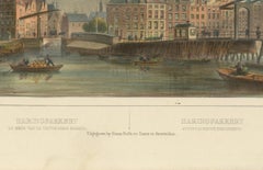 Antique View of Amsterdam’s Haringpakkerij and Nieuwe Stadsherberg Bridge, c1850