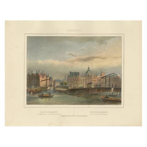 Antique View of Amsterdam’s Haringpakkerij and Nieuwe Stadsherberg Bridge, c1850