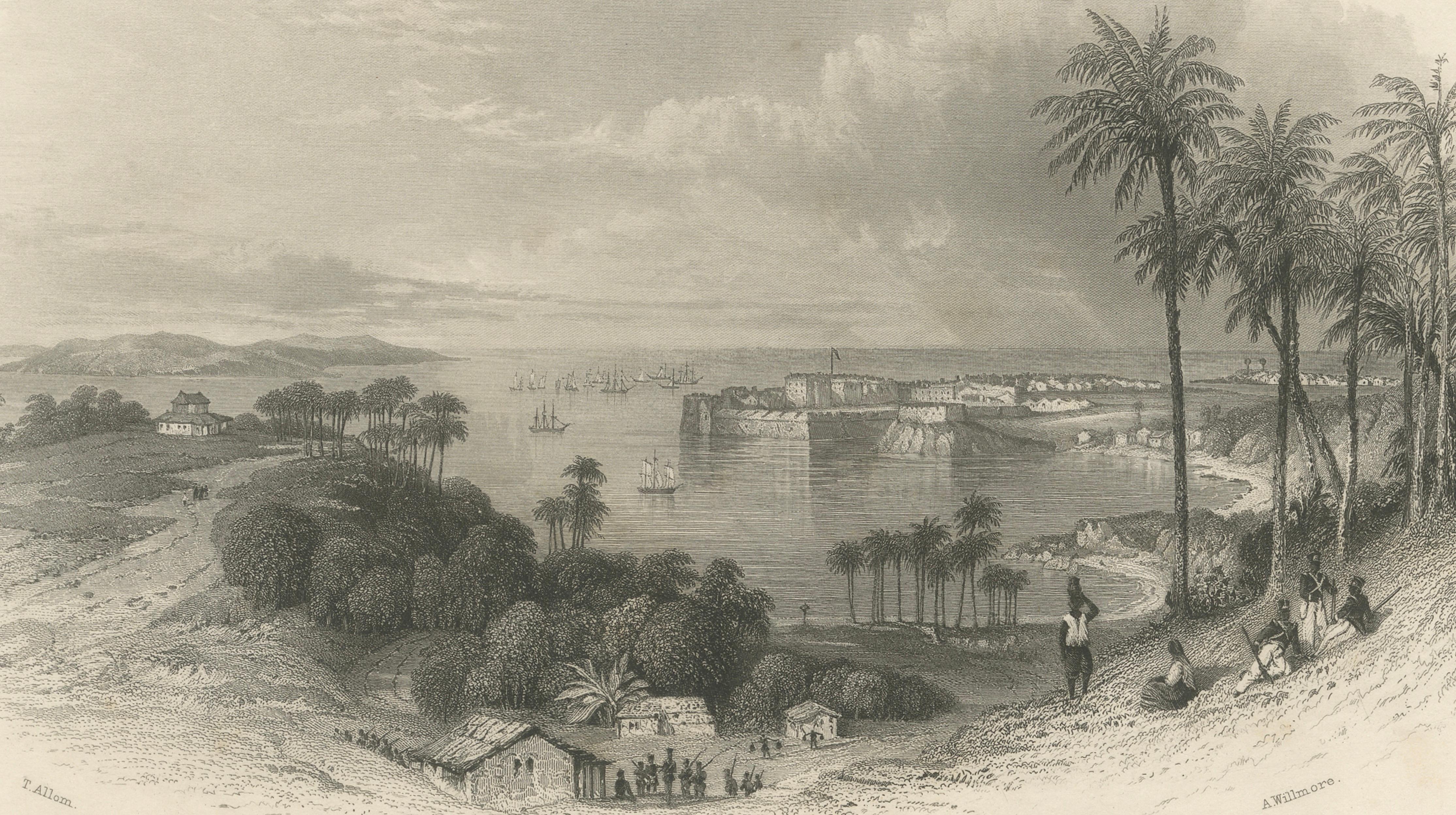 Antique View of Bombay India, Coastal Panorama, James S Virtue, c.1850