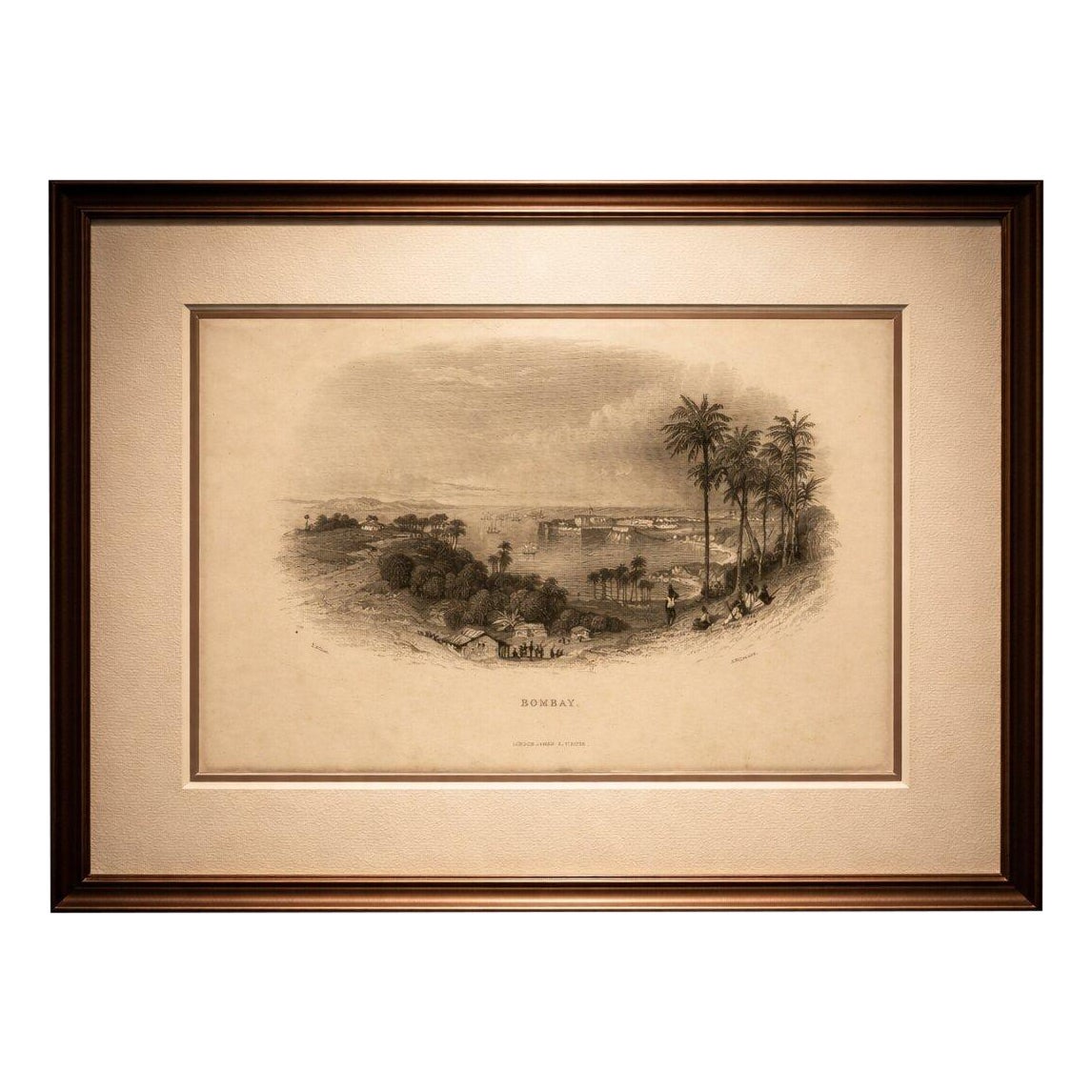 Antique View of Bombay India, Coastal Panorama, James S Virtue, c.1850