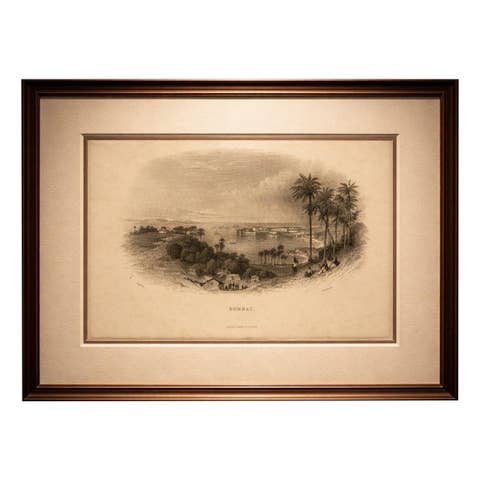 Antique View of Bombay India, Coastal Panorama, James S Virtue, c.1850