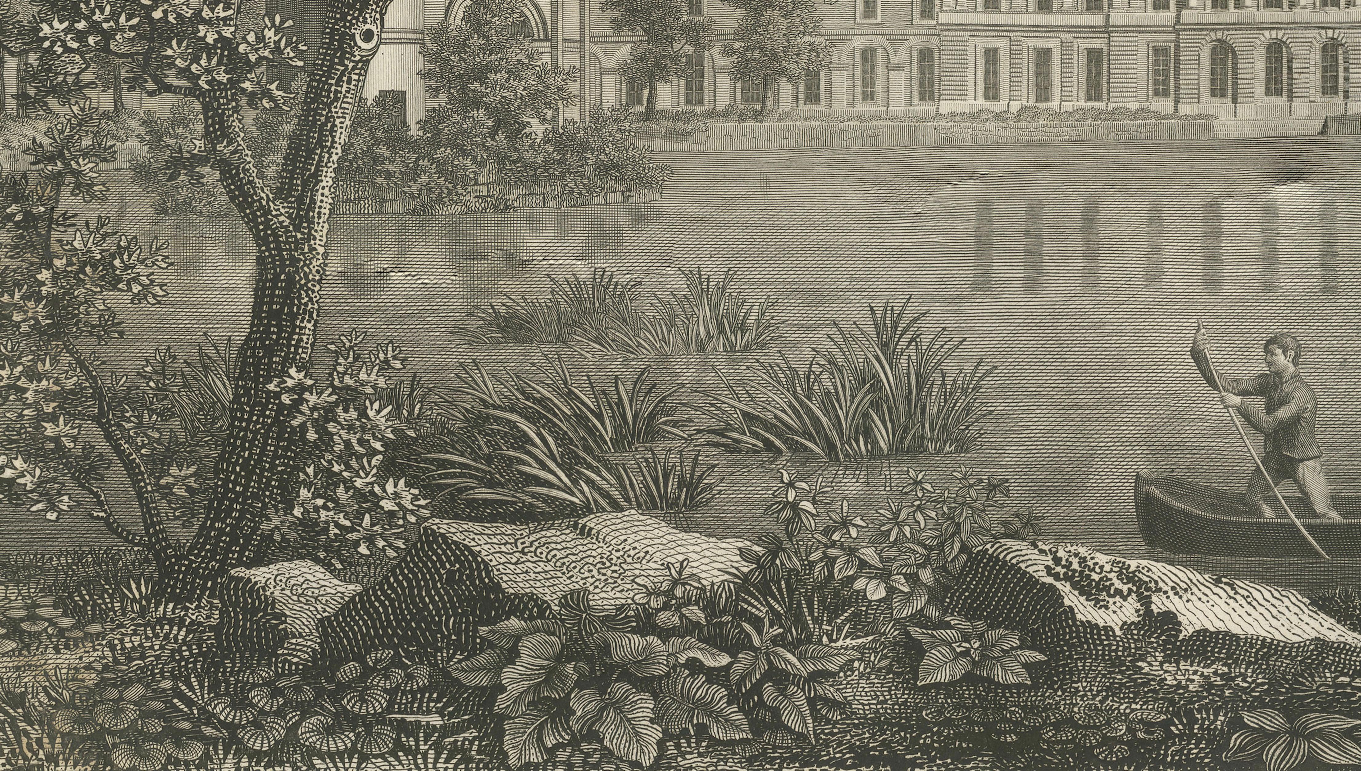 Antique View of Château de Fontainebleau, Napoleon Era Landscape Engraving, 1803