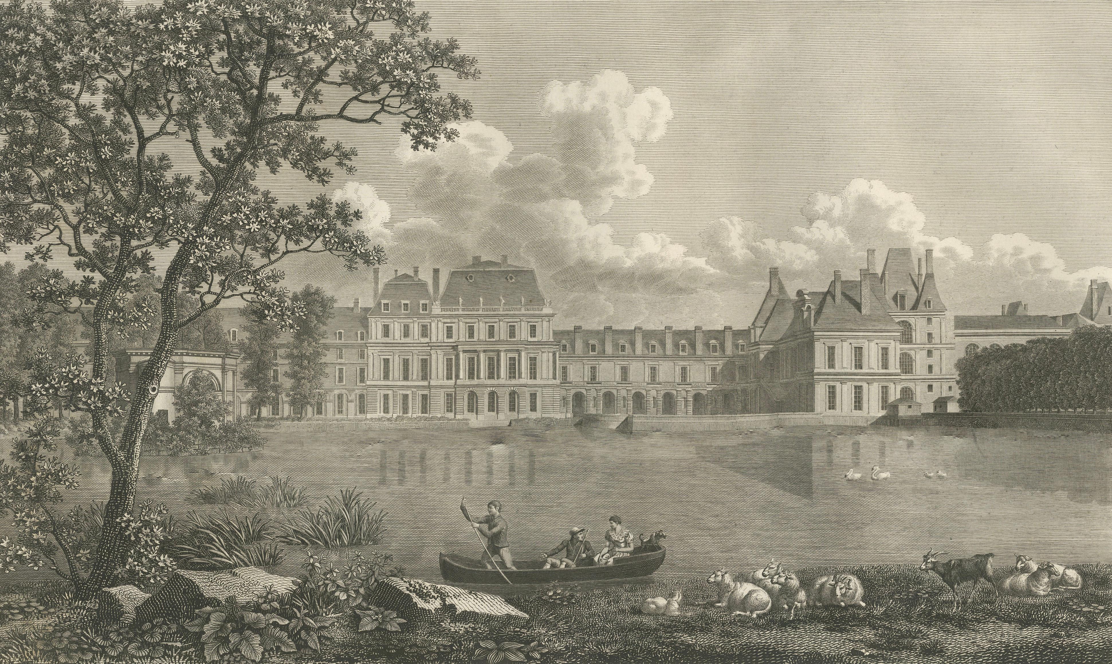 Antique View of Château de Fontainebleau, Napoleon Era Landscape Engraving, 1803