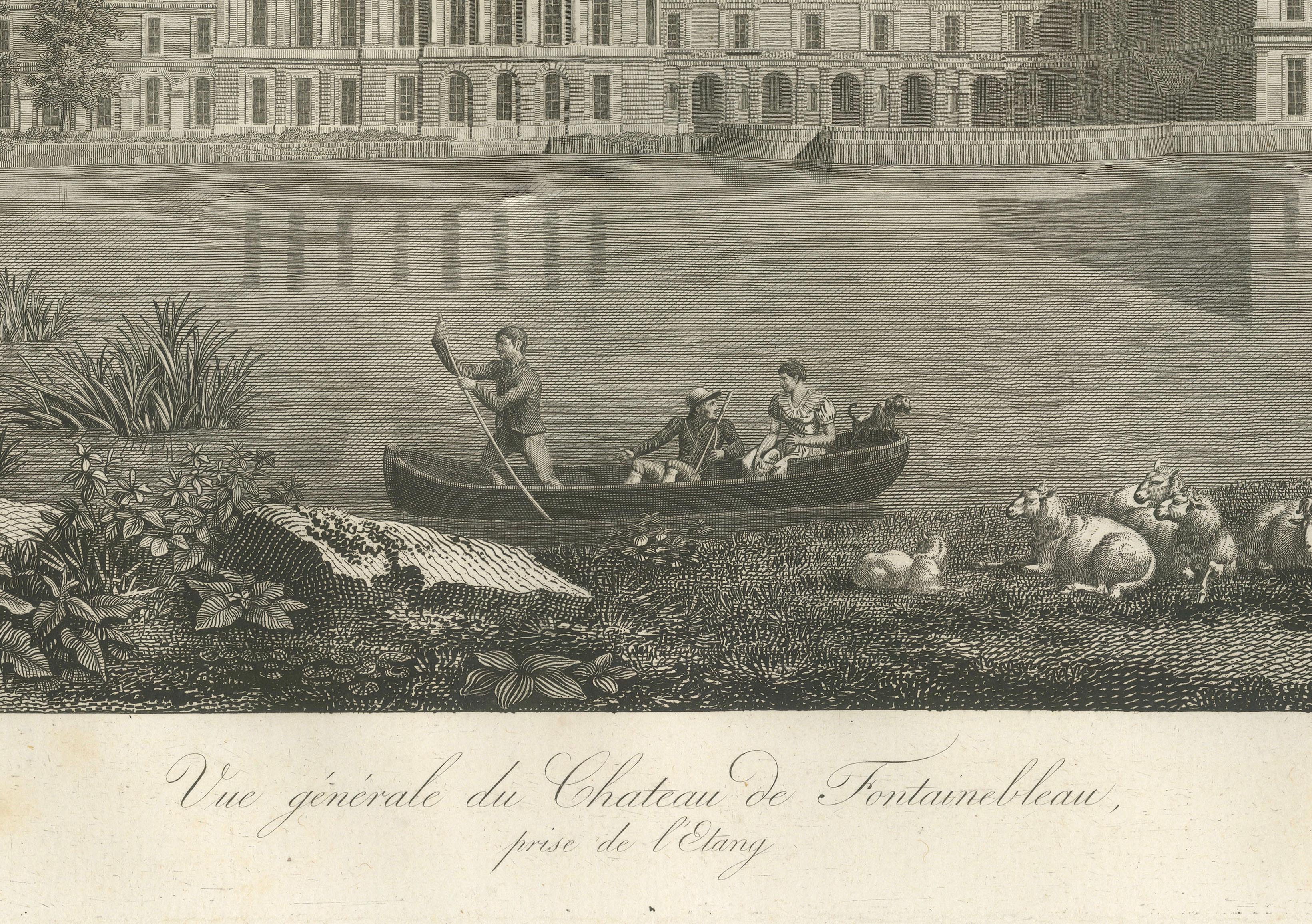Antique View of Château de Fontainebleau, Napoleon Era Landscape Engraving, 1803