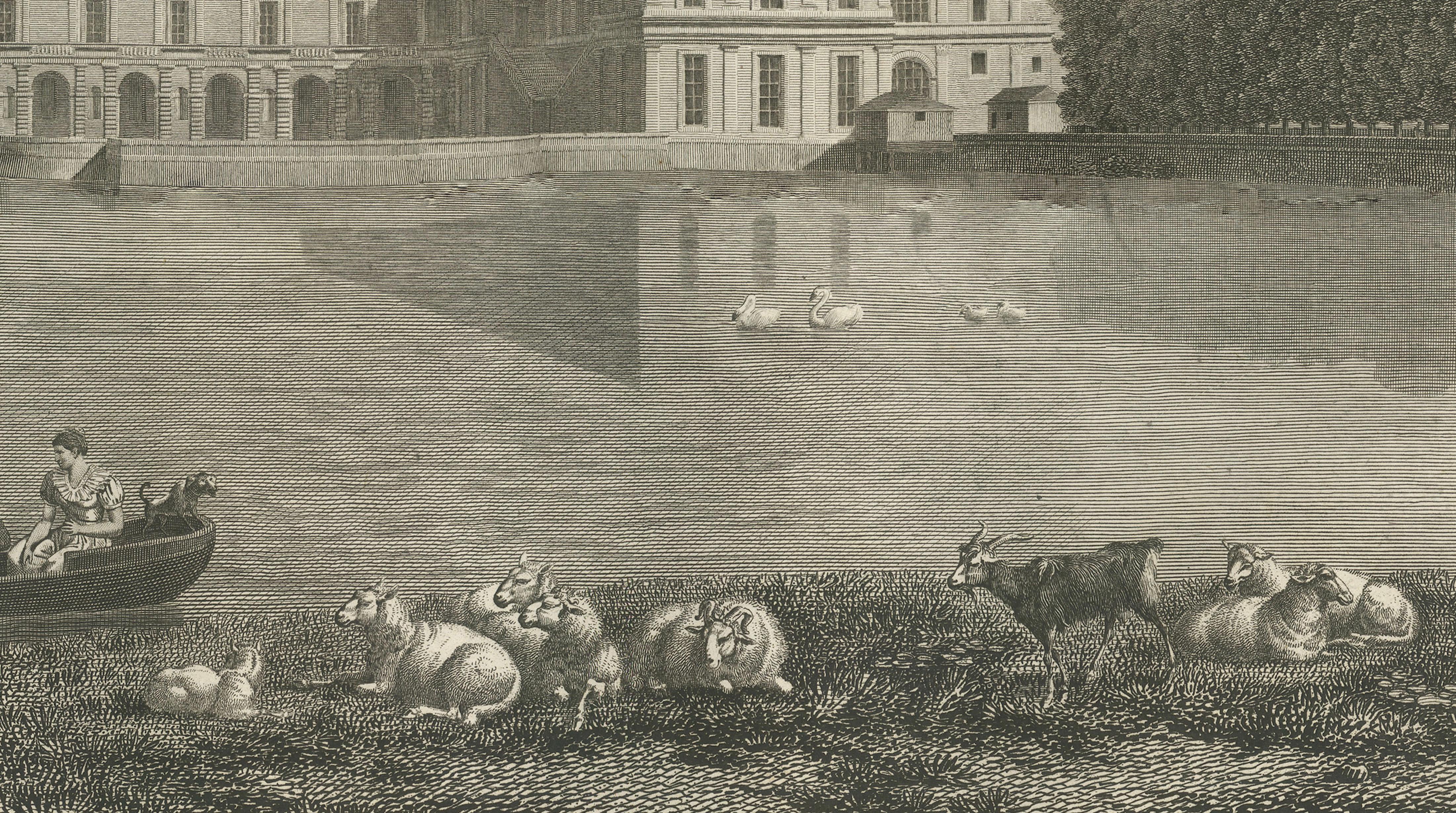 Antique View of Château de Fontainebleau, Napoleon Era Landscape Engraving, 1803